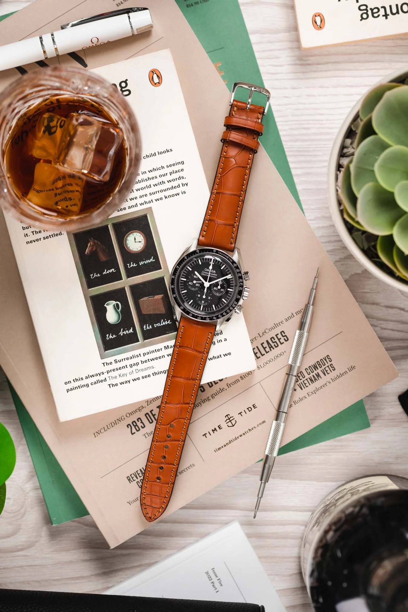 RIOS1931 MONARCH Genuine Alligator Round-Padding Watch Strap in COGNAC - Image 9