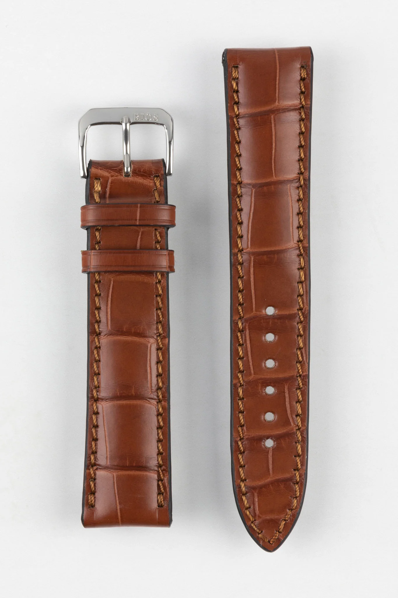 RIOS1931 MONARCH Genuine Alligator Round-Padding Watch Strap in MAHOGANY - Image 10