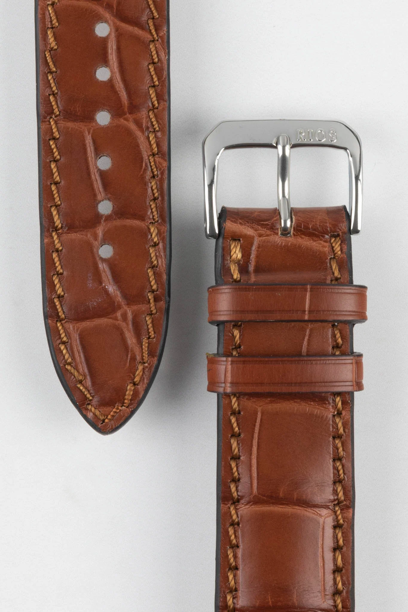 RIOS1931 MONARCH Genuine Alligator Round-Padding Watch Strap in MAHOGANY - Image 3