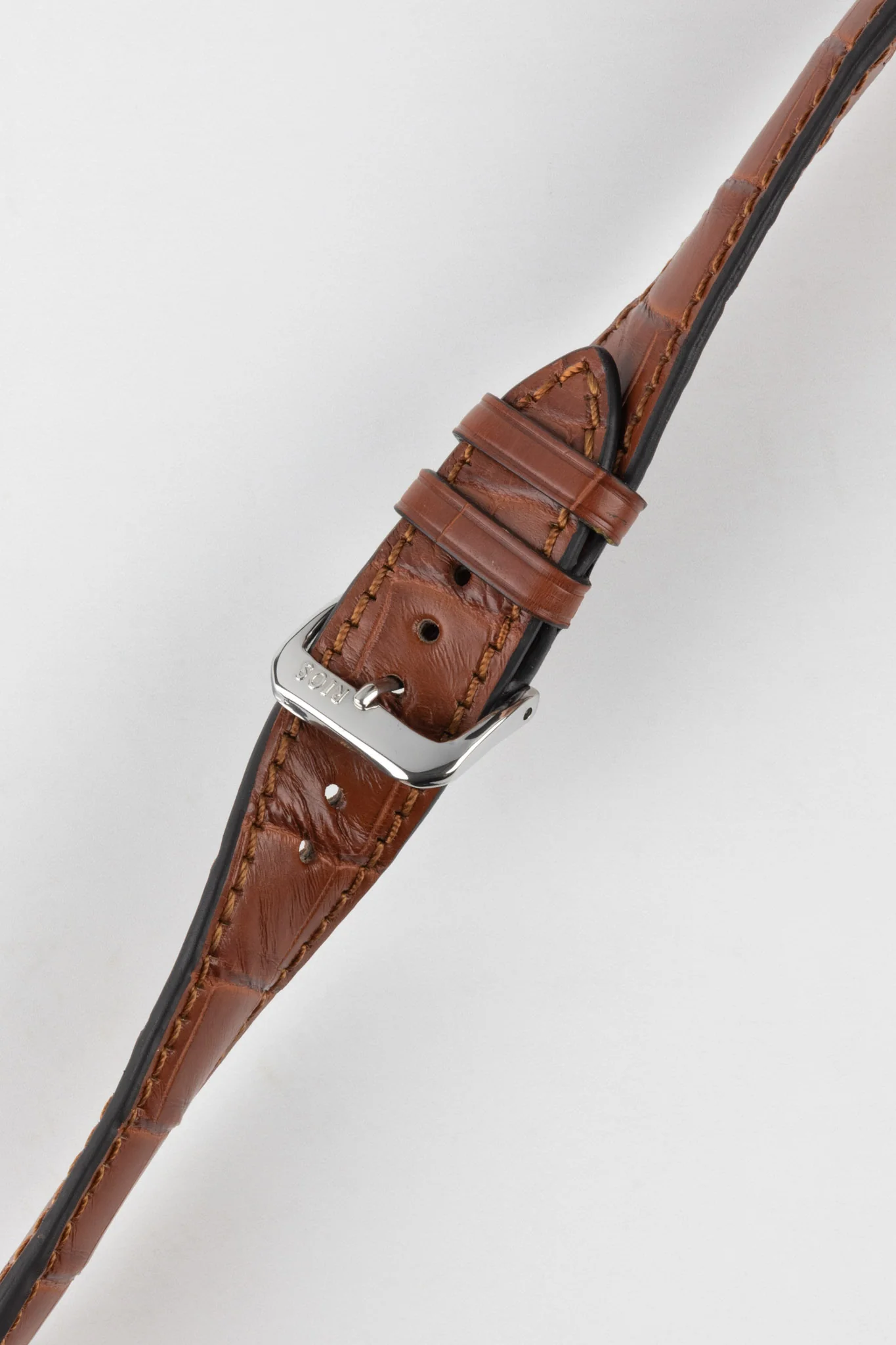 RIOS1931 MONARCH Genuine Alligator Round-Padding Watch Strap in MAHOGANY - Image 5