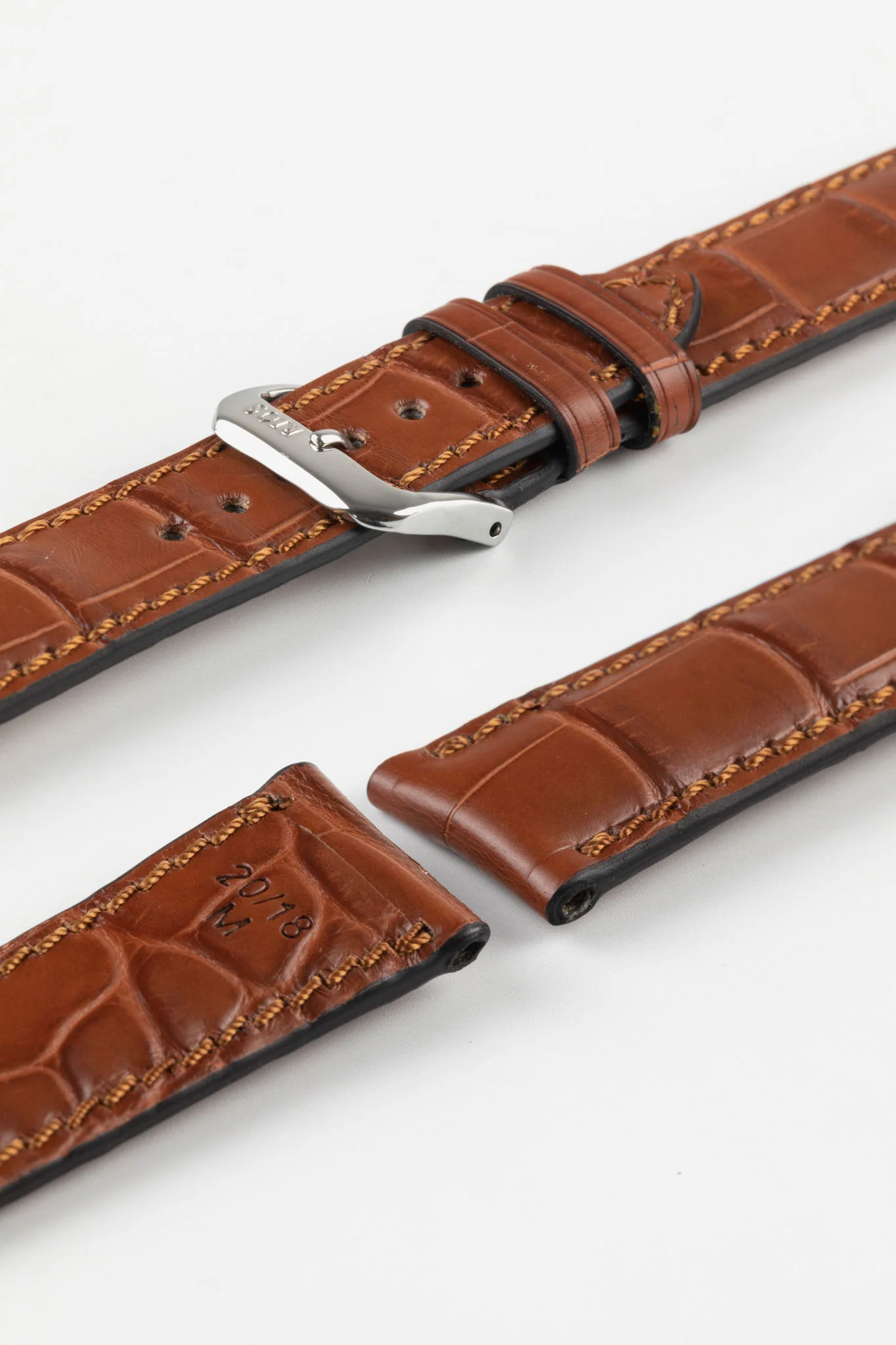 RIOS1931 MONARCH Genuine Alligator Round-Padding Watch Strap in MAHOGANY - Image 7