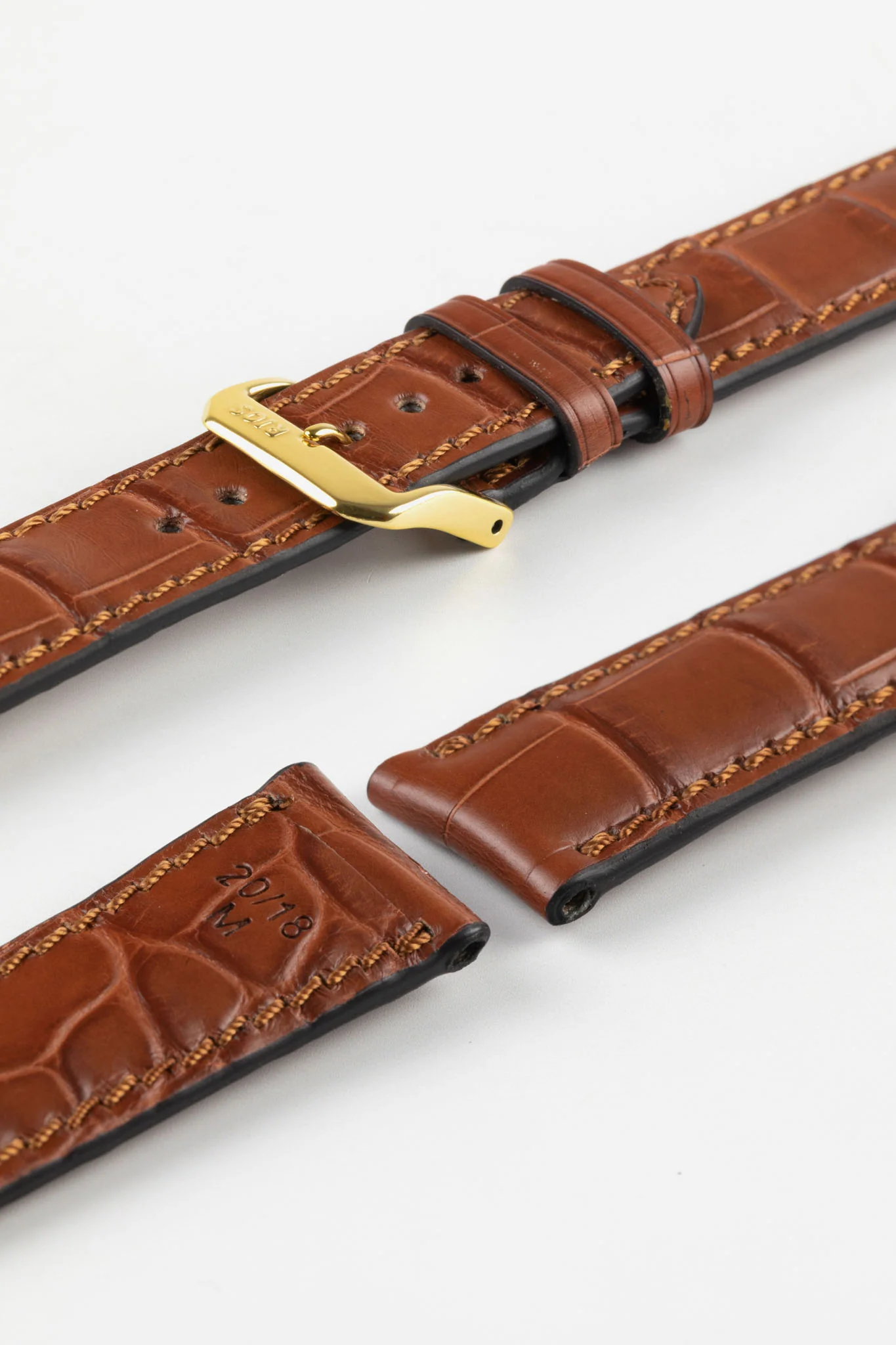 RIOS1931 MONARCH Genuine Alligator Round-Padding Watch Strap in MAHOGANY - Image 8