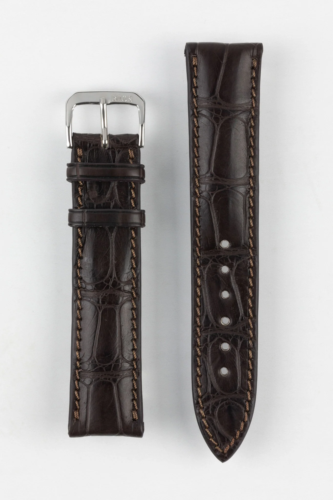 RIOS1931 MONARCH Genuine Alligator Round-Padding Watch Strap in MOCHA - Image 10