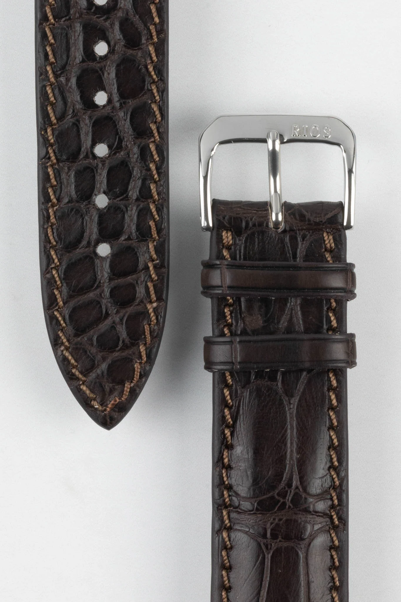 RIOS1931 MONARCH Genuine Alligator Round-Padding Watch Strap in MOCHA - Image 3