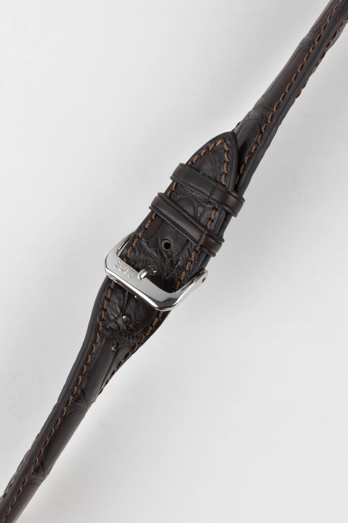 RIOS1931 MONARCH Genuine Alligator Round-Padding Watch Strap in MOCHA - Image 5