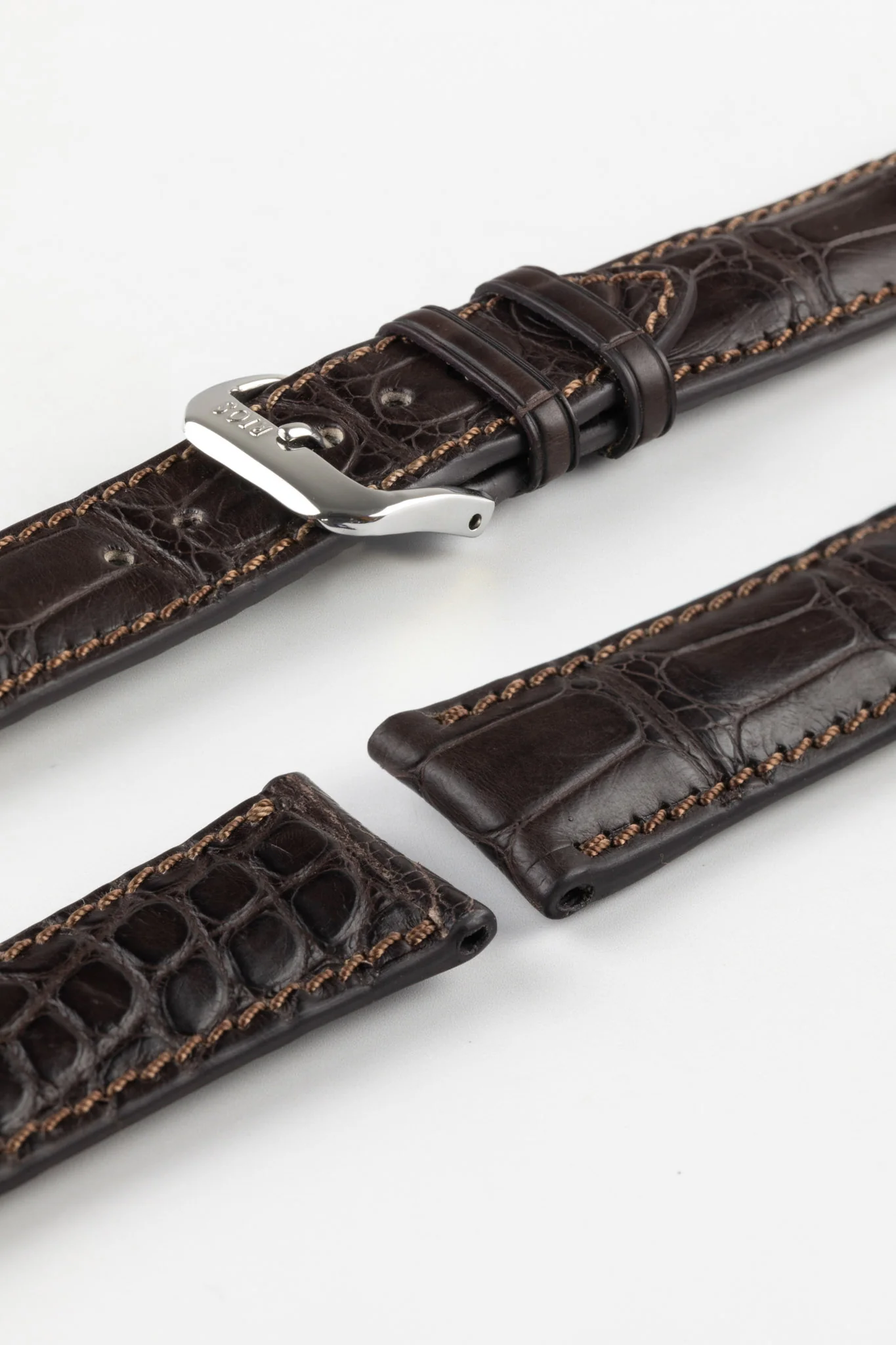 RIOS1931 MONARCH Genuine Alligator Round-Padding Watch Strap in MOCHA - Image 7