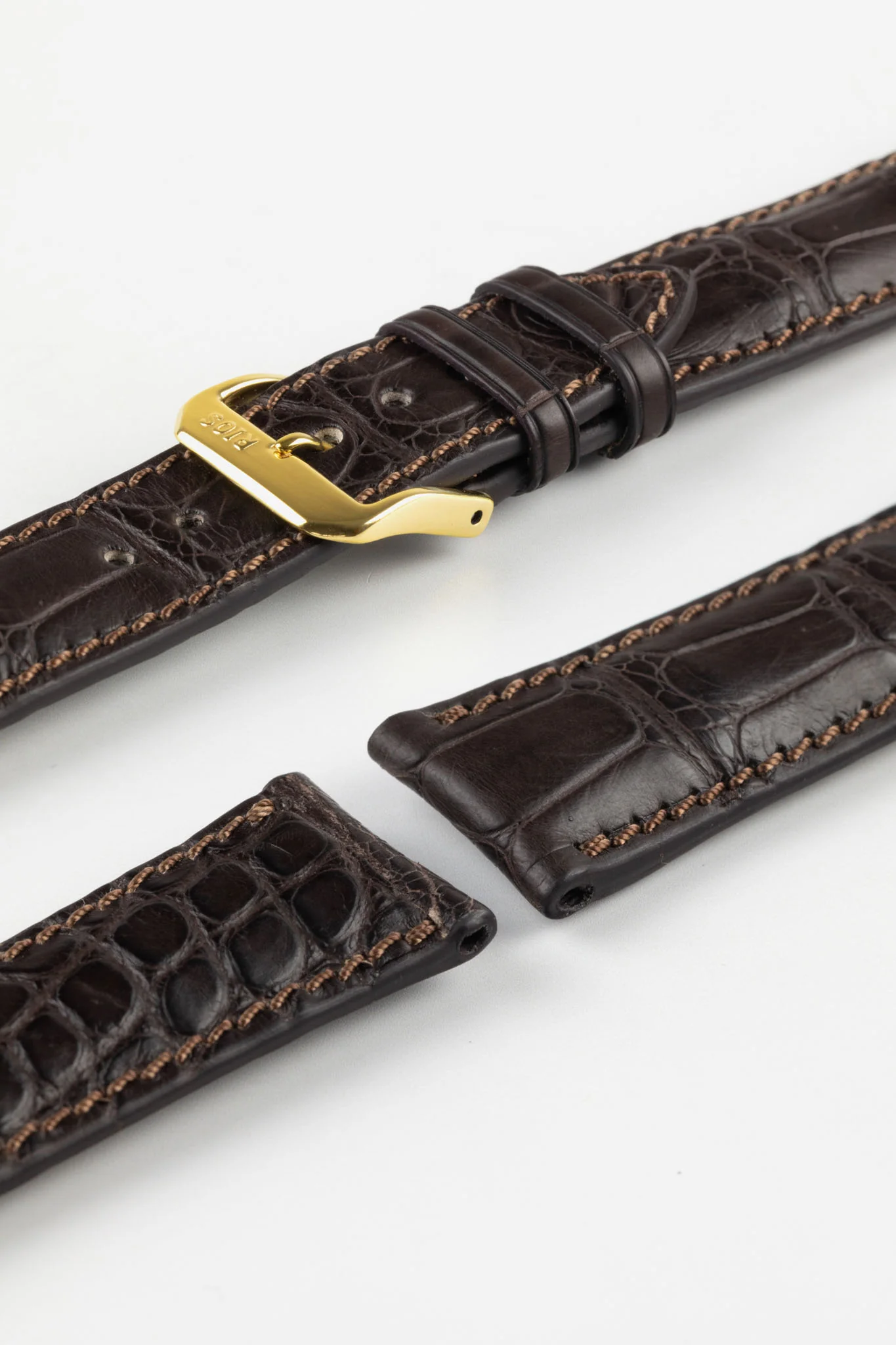 RIOS1931 MONARCH Genuine Alligator Round-Padding Watch Strap in MOCHA - Image 8