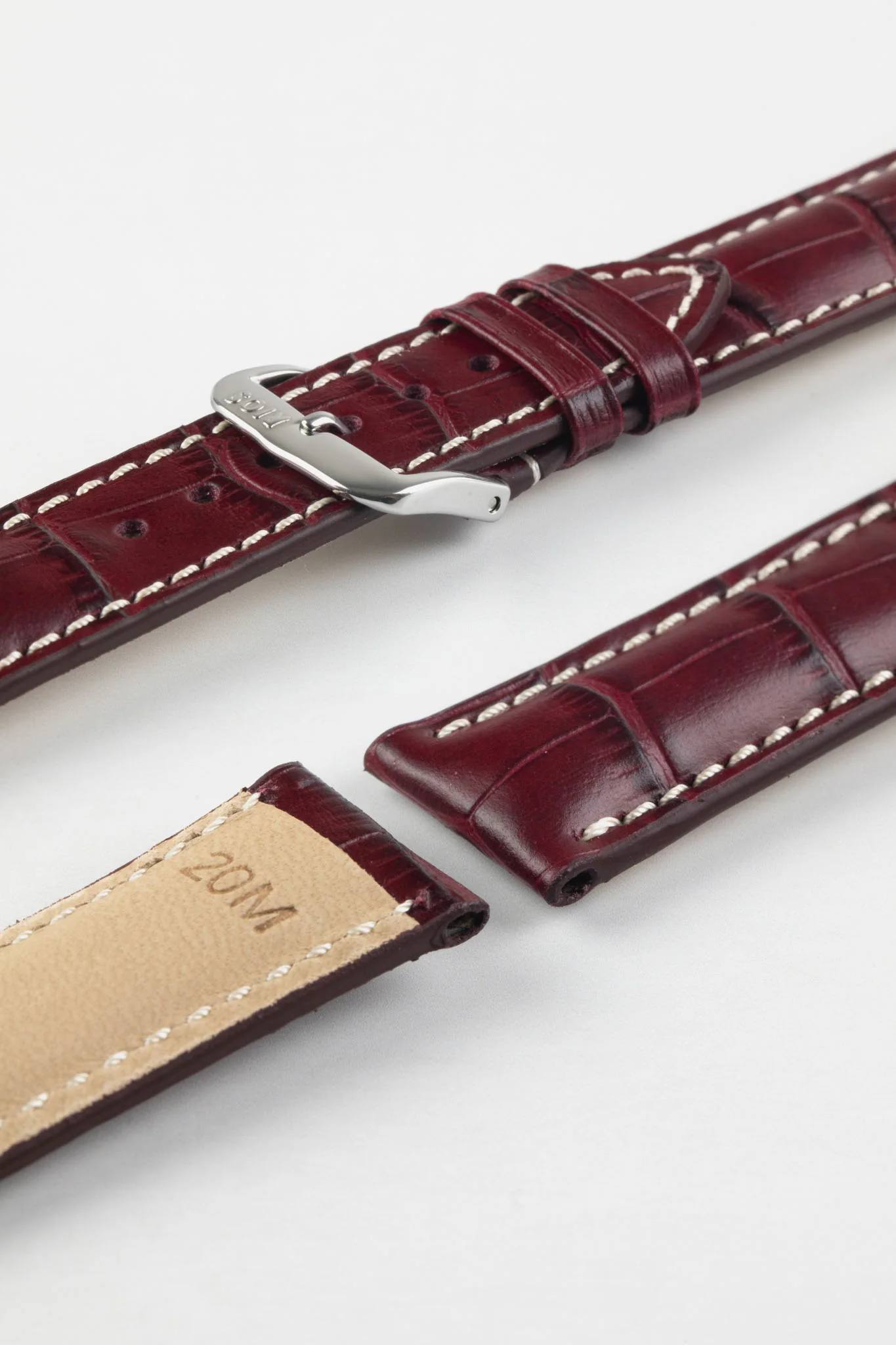 RIOS1931 NEW ORLEANS Alligator-Embossed Leather Watch Strap in BURGUNDY - Image 4