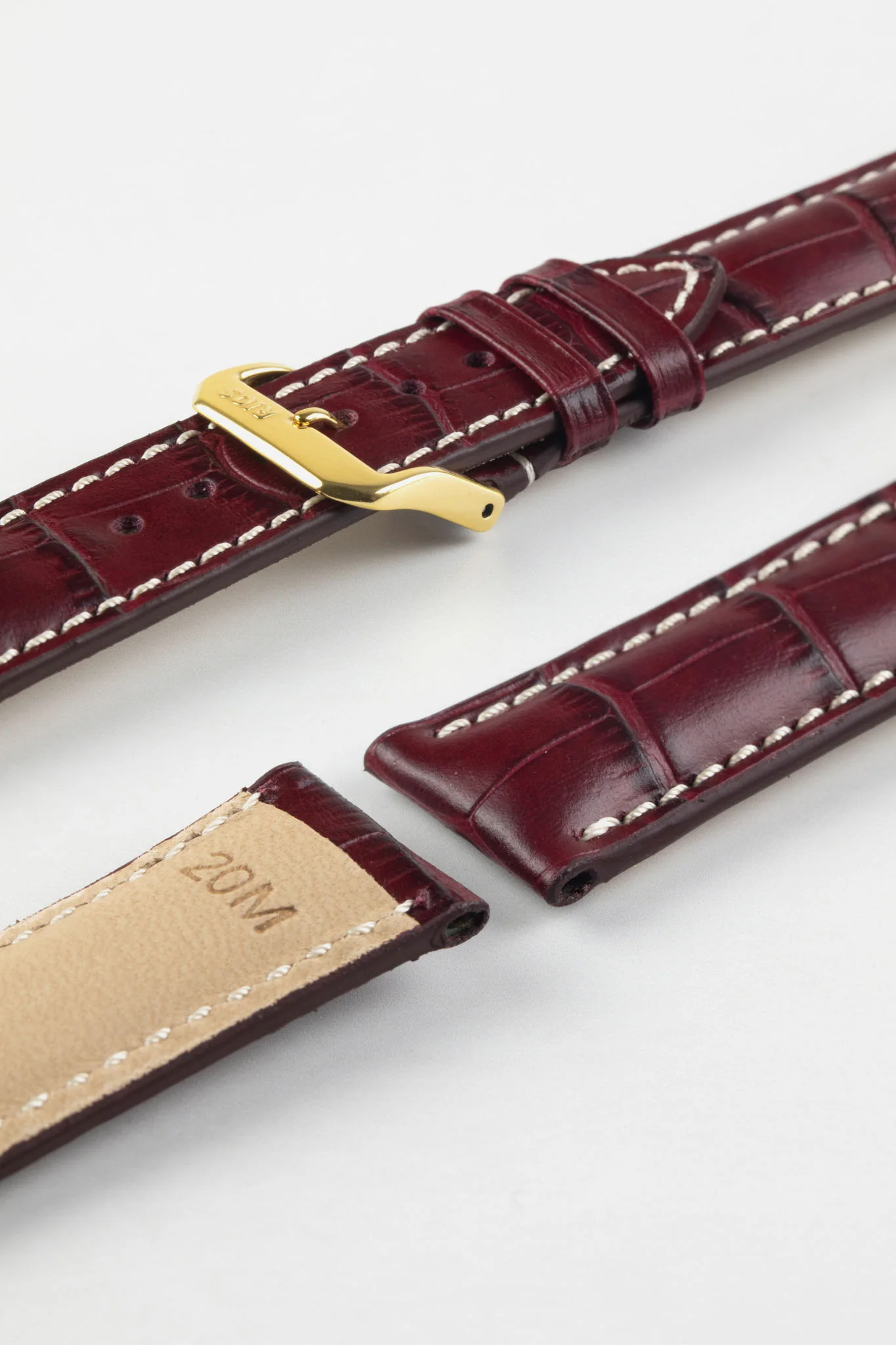 RIOS1931 NEW ORLEANS Alligator-Embossed Leather Watch Strap in BURGUNDY - Image 5