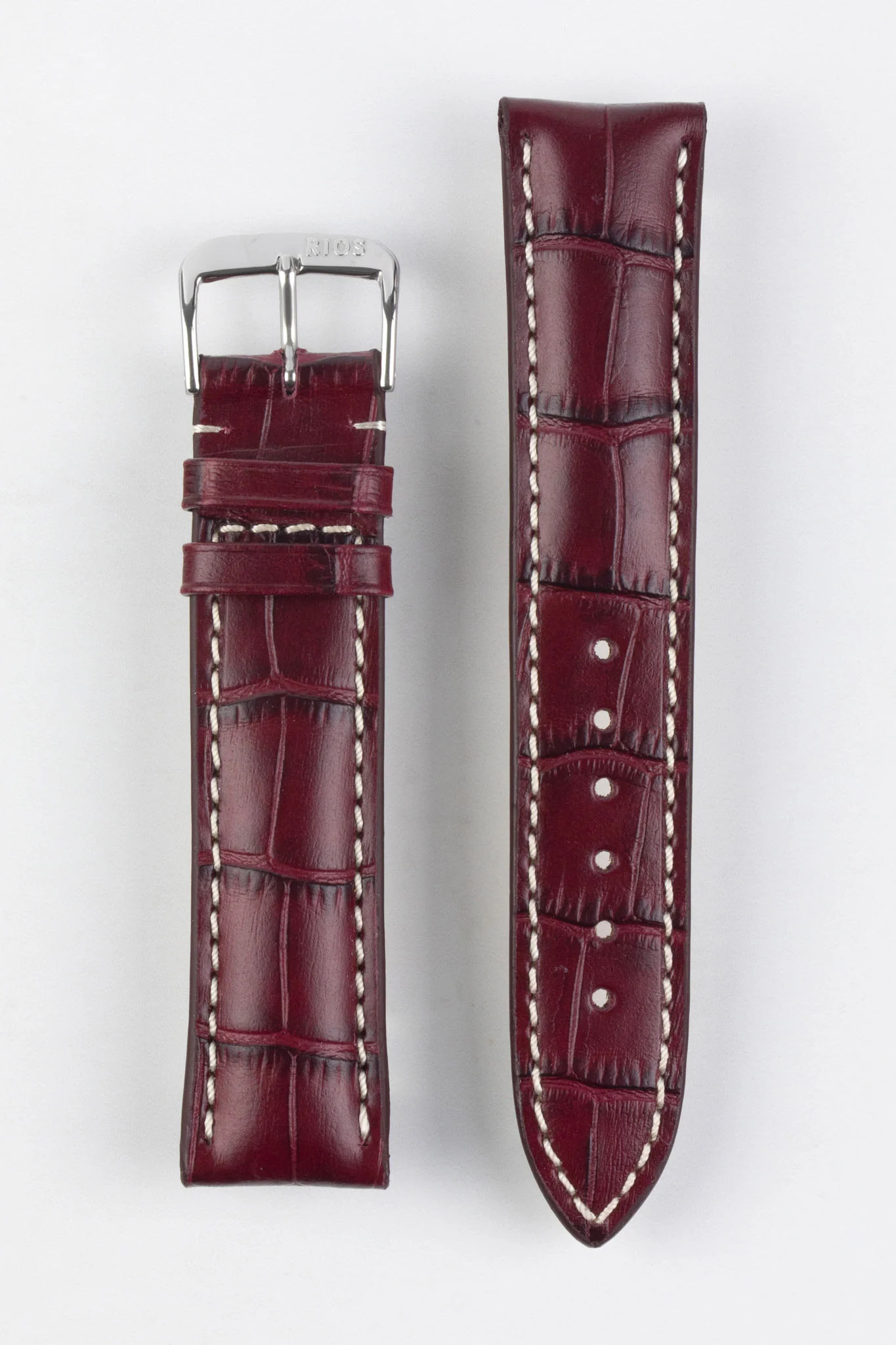 RIOS1931 NEW ORLEANS Alligator-Embossed Leather Watch Strap in BURGUNDY - Image 6