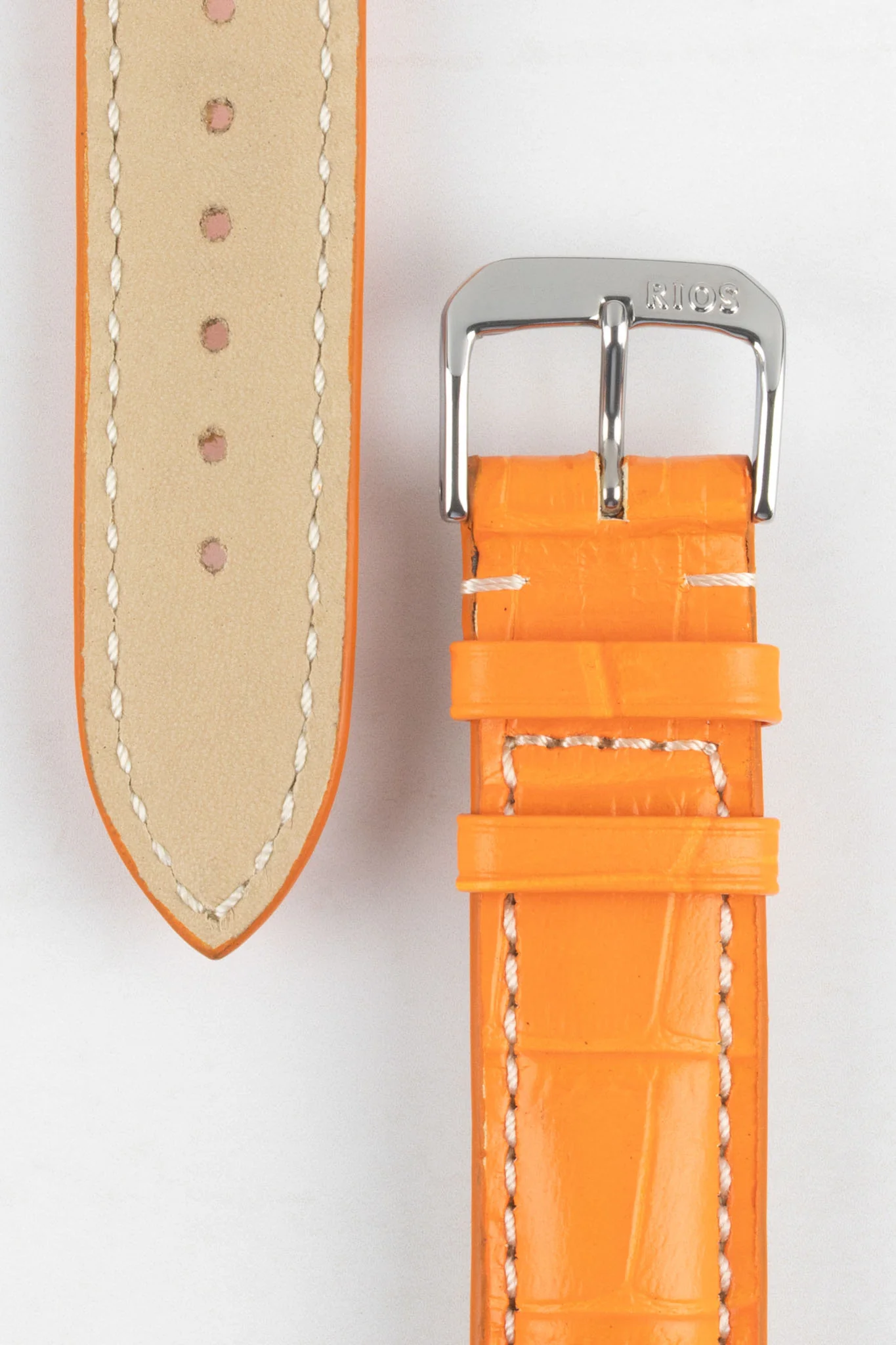 RIOS1931 NEW ORLEANS Alligator-Embossed Leather Watch Strap in ORANGE - Image 3