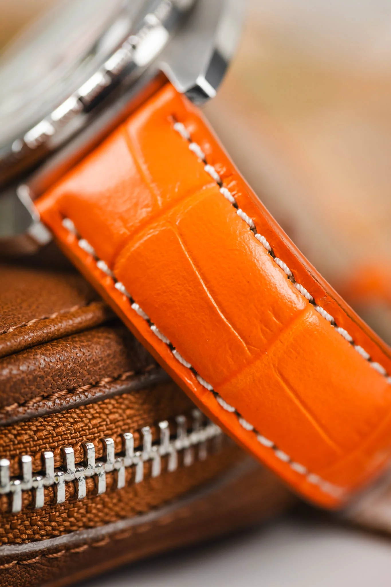 RIOS1931 NEW ORLEANS Alligator-Embossed Leather Watch Strap in ORANGE - Image 6
