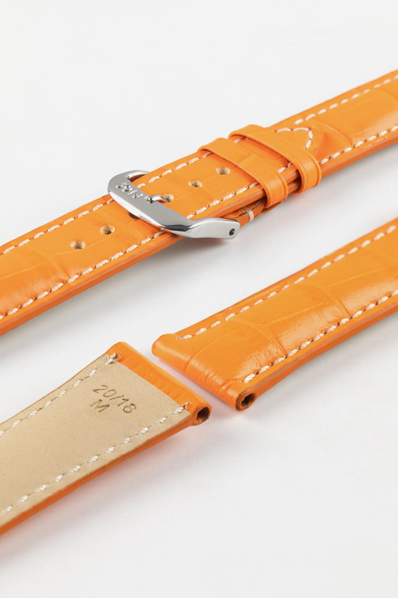 RIOS1931 NEW ORLEANS Alligator-Embossed Leather Watch Strap in ORANGE - Image 7