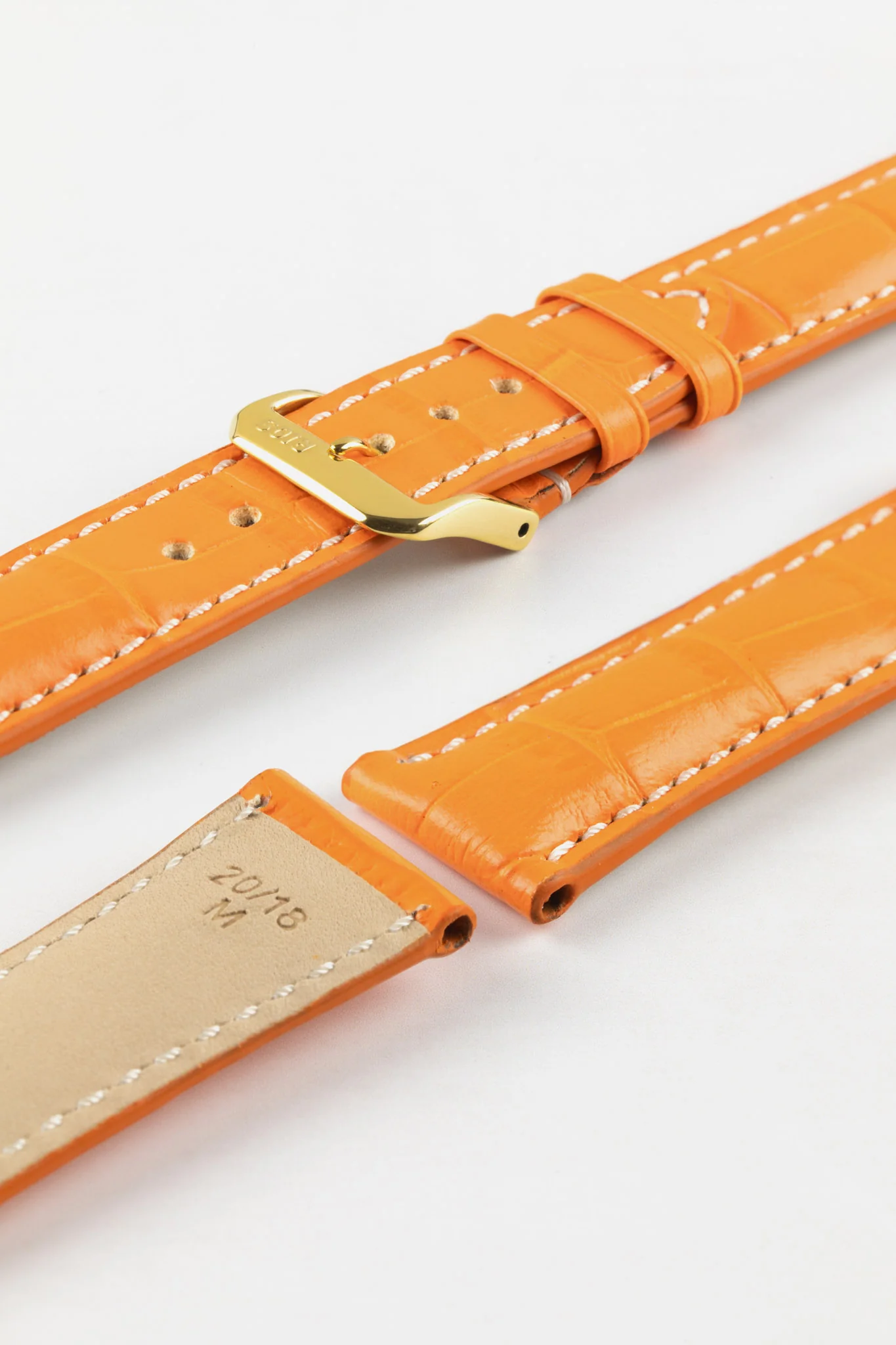 RIOS1931 NEW ORLEANS Alligator-Embossed Leather Watch Strap in ORANGE - Image 8