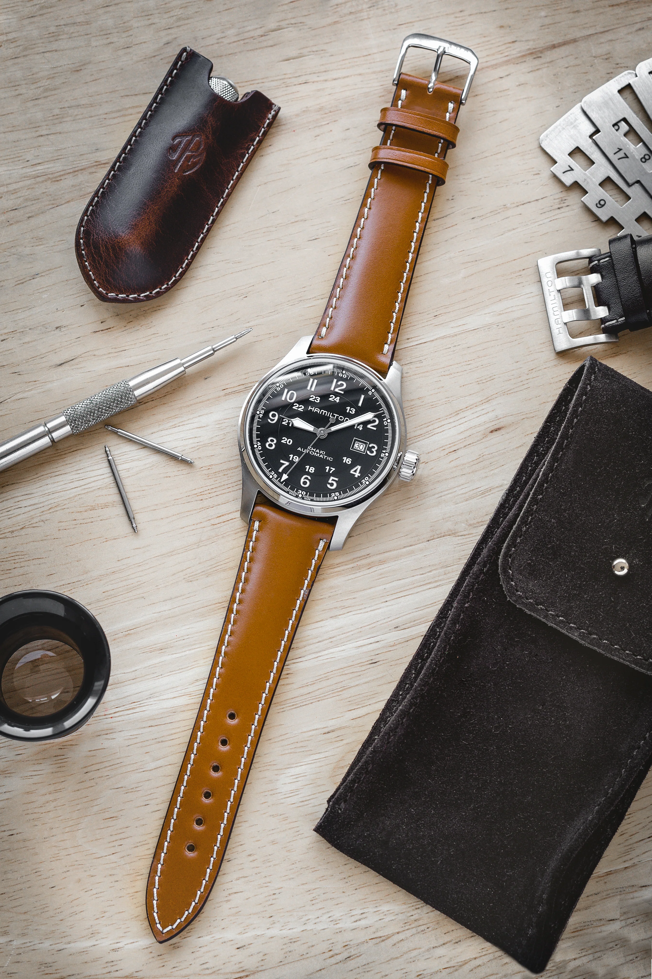 RIOS1931 NEW YORK Shell Cordovan Leather Watch Strap in HONEY - Image 3