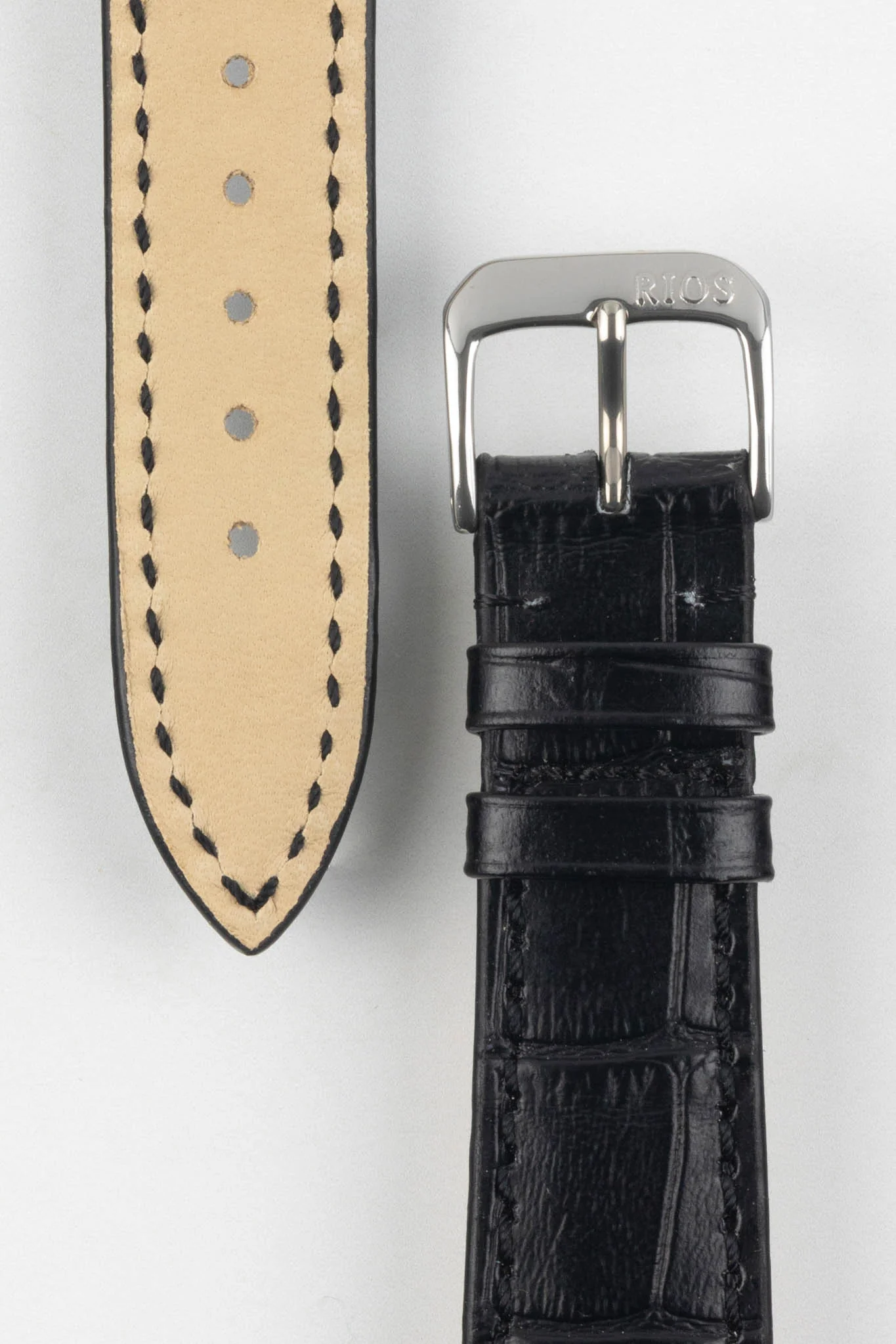 RIOS1931 ORLANDO Alligator-Embossed Leather Watch Strap in BLACK - Image 3