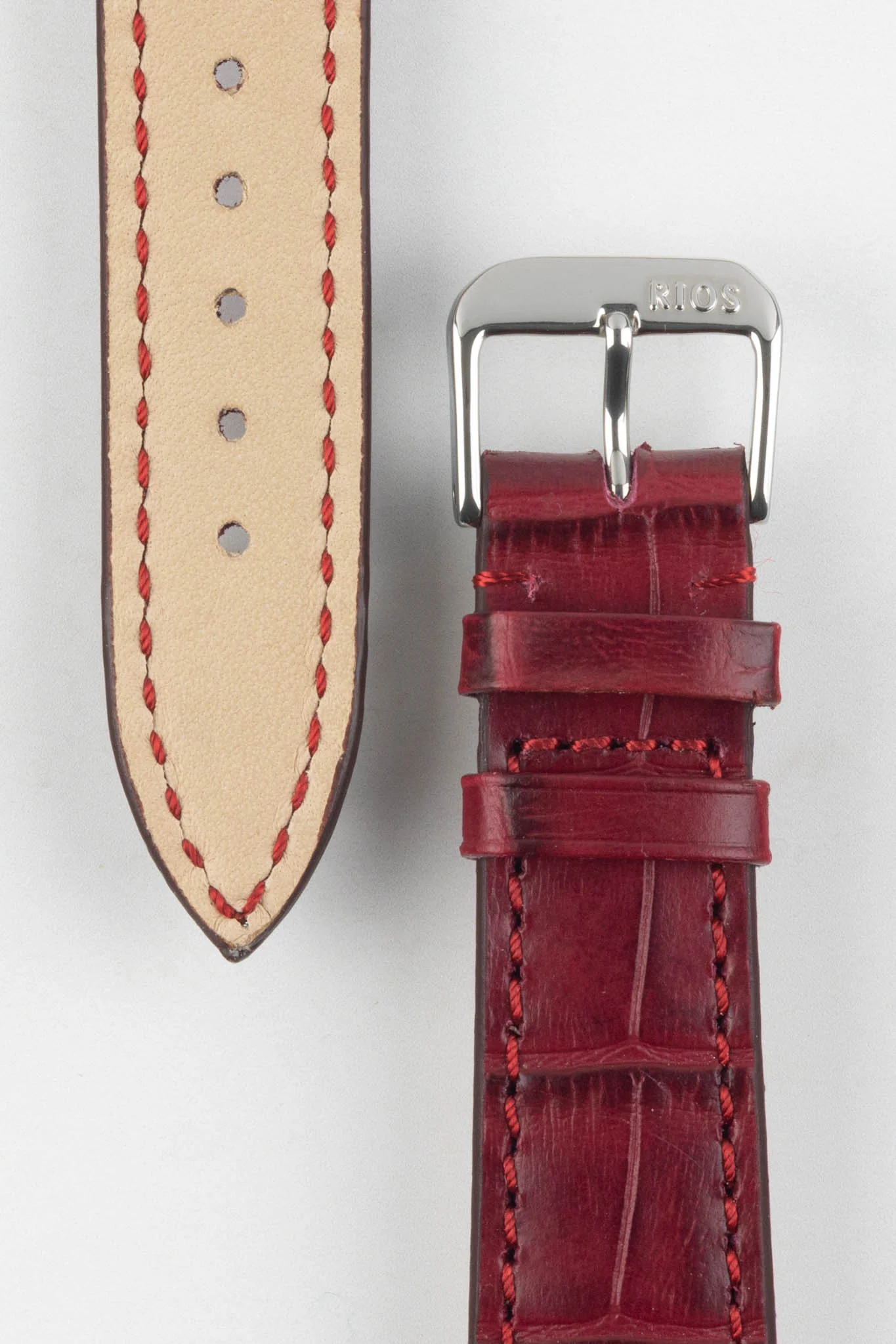 RIOS1931 ORLANDO Alligator-Embossed Leather Watch Strap in BURGUNDY - Image 3