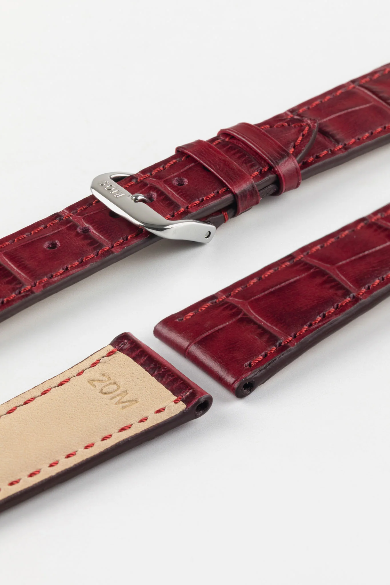 RIOS1931 ORLANDO Alligator-Embossed Leather Watch Strap in BURGUNDY - Image 7