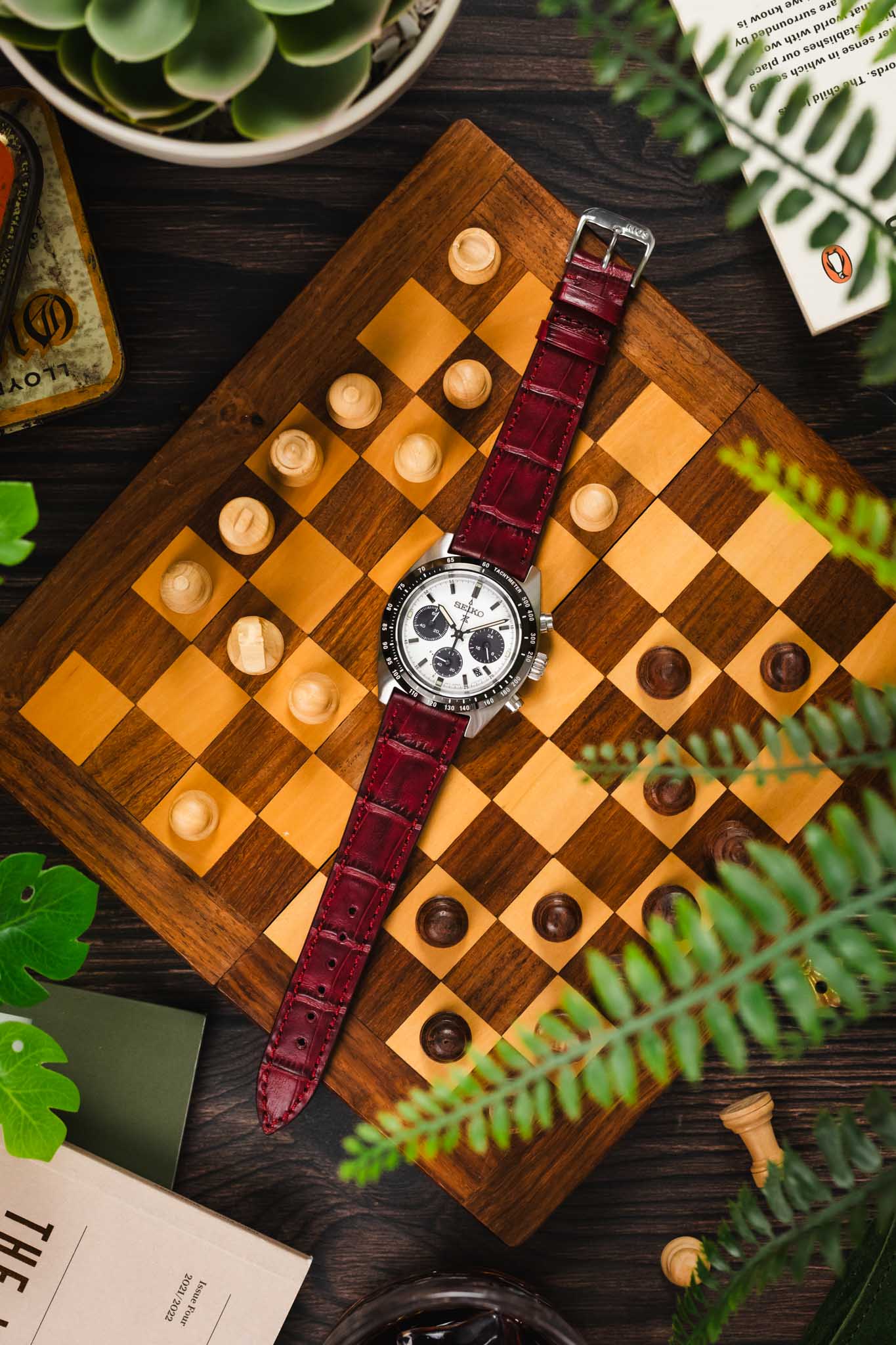 RIOS1931 ORLANDO Alligator-Embossed Leather Watch Strap in BURGUNDY - Image 9