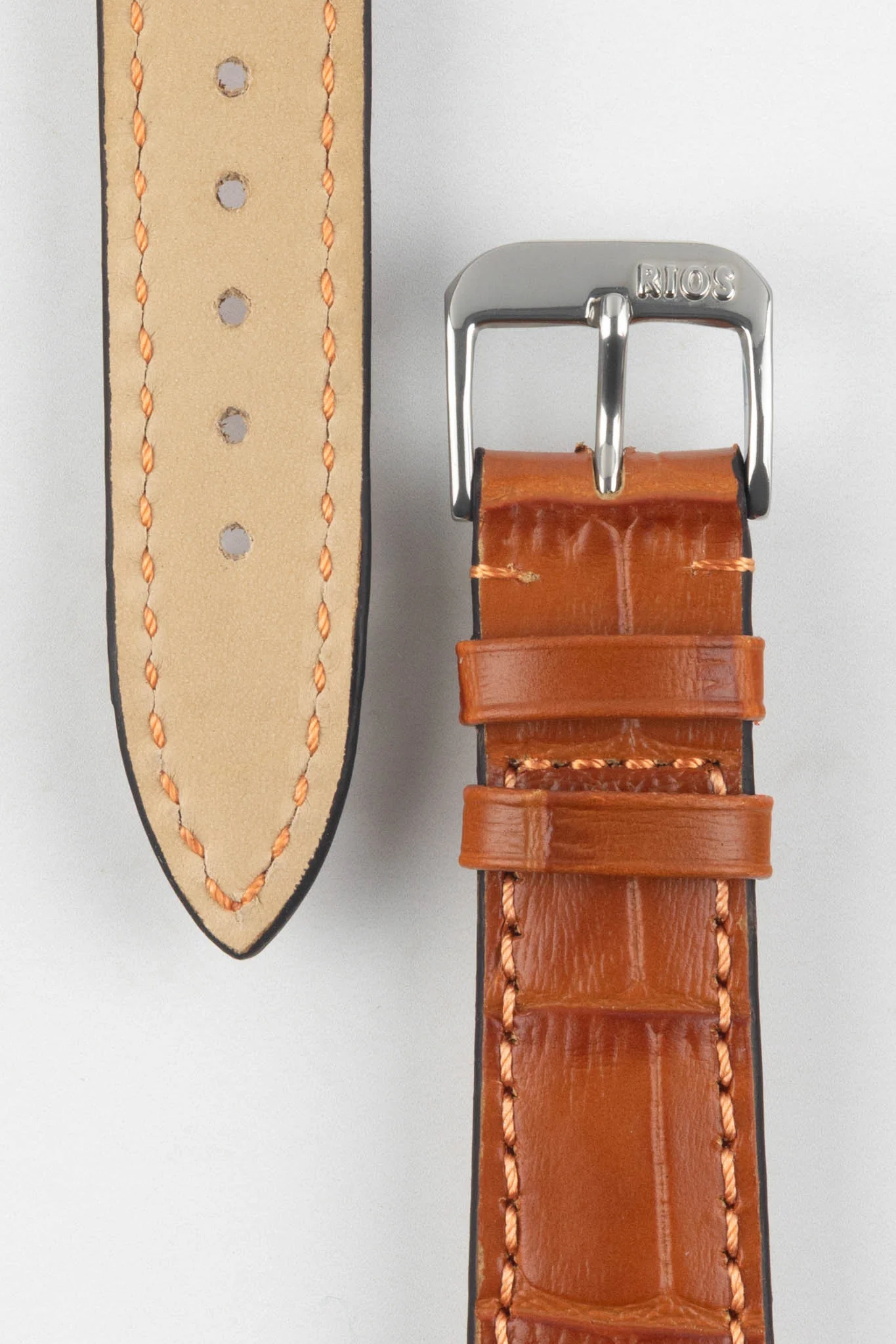 RIOS1931 ORLANDO Alligator-Embossed Leather Watch Strap in COGNAC - Image 3
