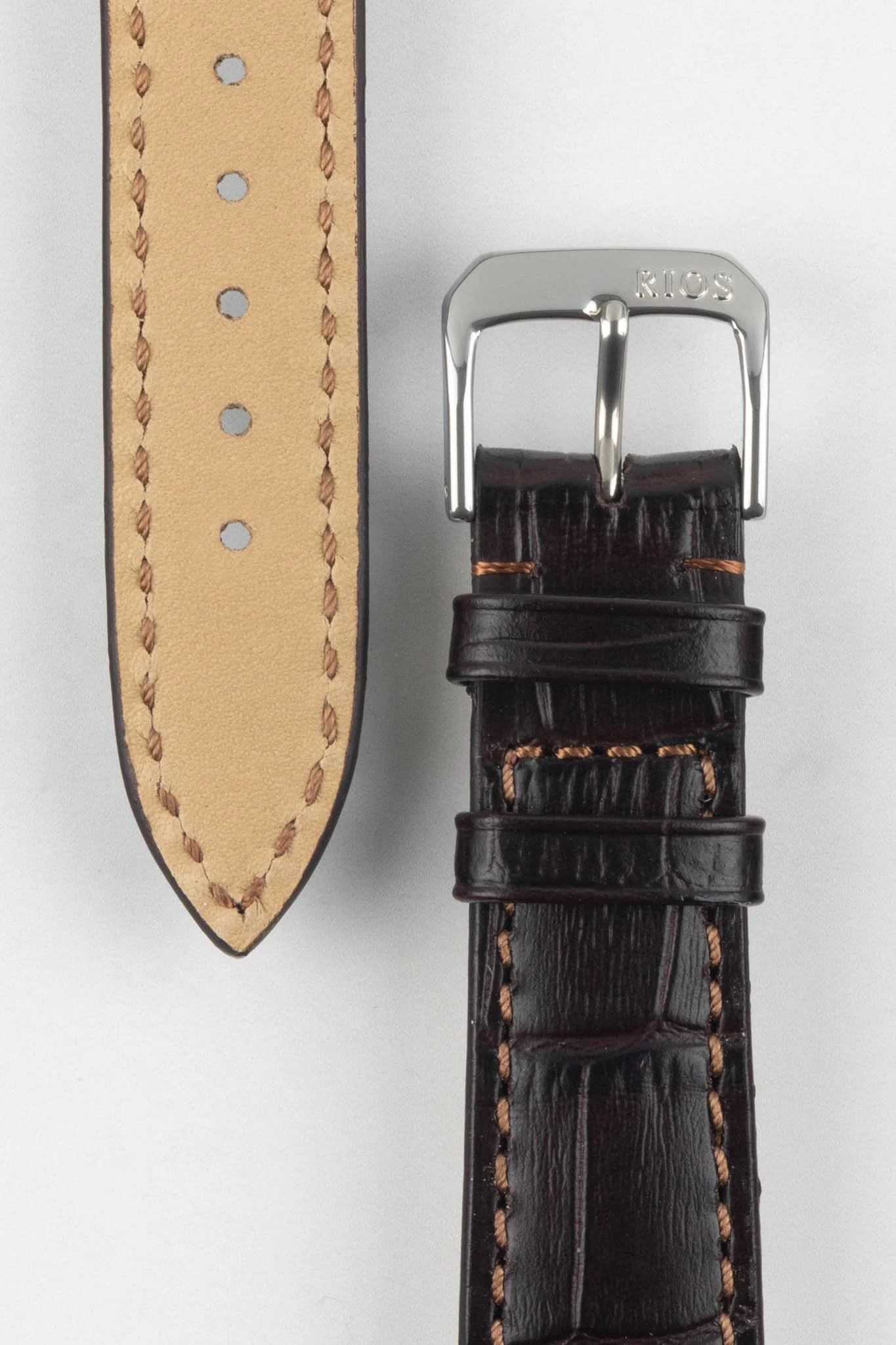 RIOS1931 ORLANDO Alligator-Embossed Leather Watch Strap in MOCHA - Image 3