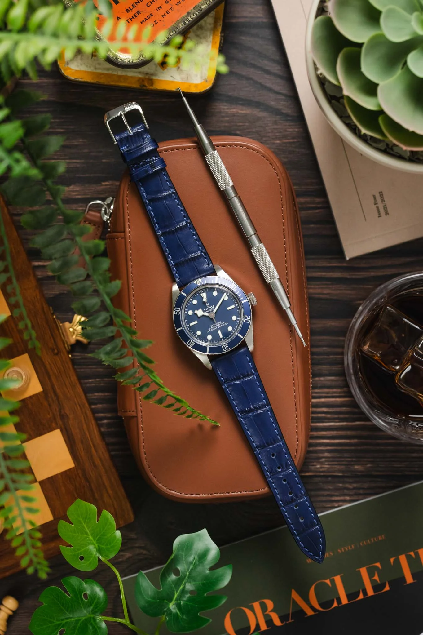 RIOS1931 ORLANDO Alligator-Embossed Leather Watch Strap in NAVY BLUE - Image 9