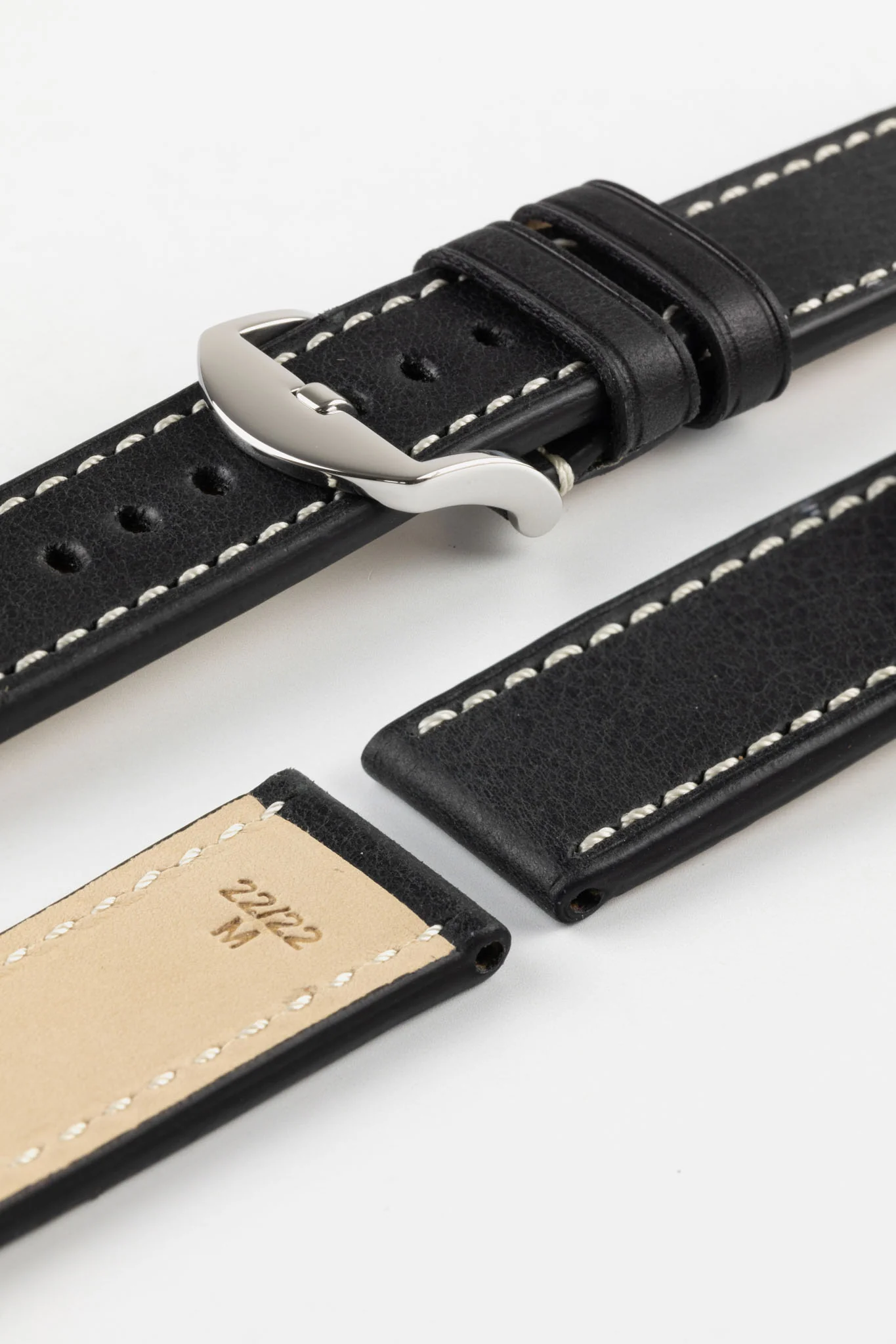 RIOS1931 OXFORD Flat-Padded Vintage Leather Watch Strap in BLACK - Image 10