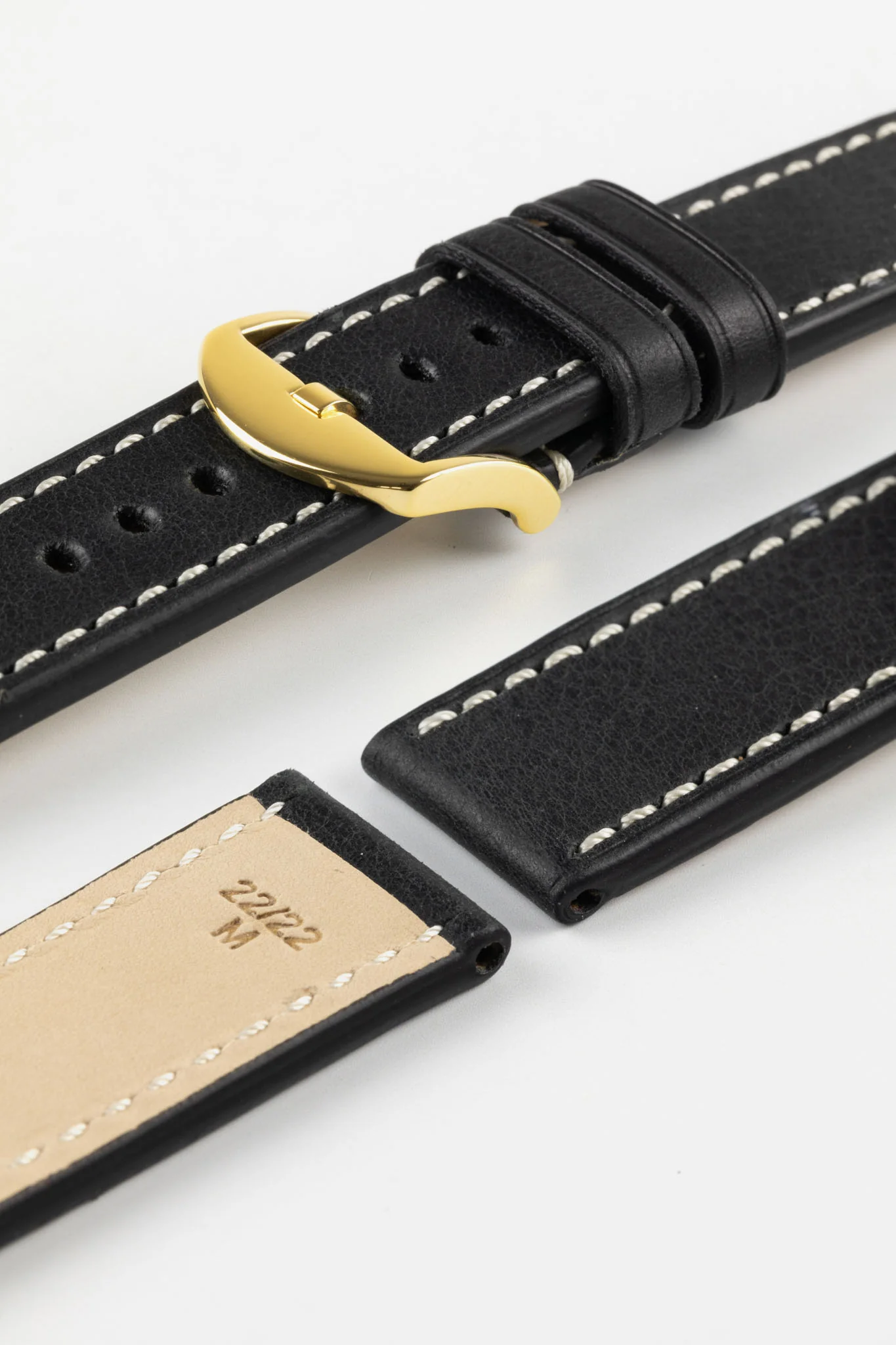 RIOS1931 OXFORD Flat-Padded Vintage Leather Watch Strap in BLACK - Image 11