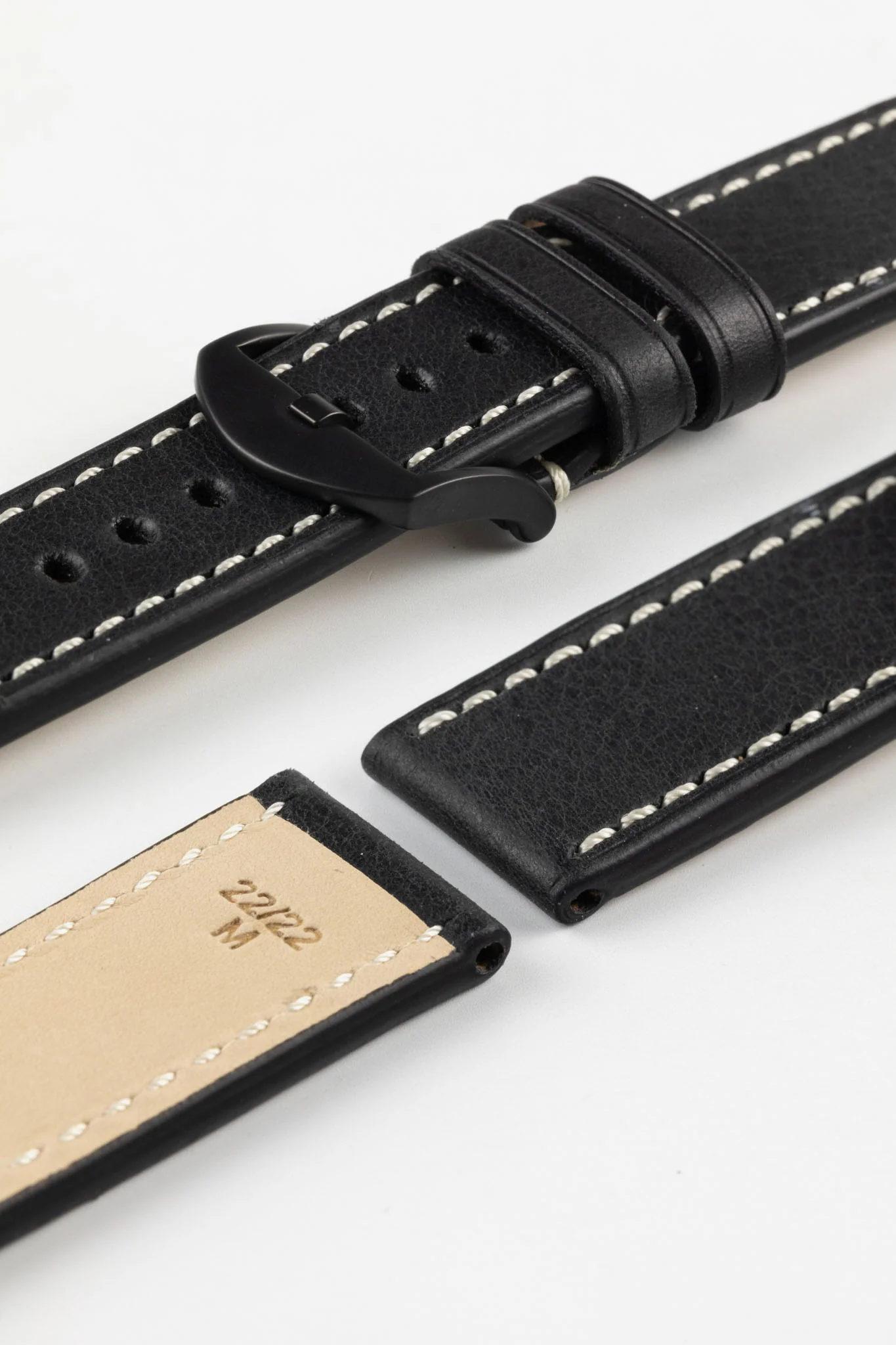RIOS1931 OXFORD Flat-Padded Vintage Leather Watch Strap in BLACK - Image 12