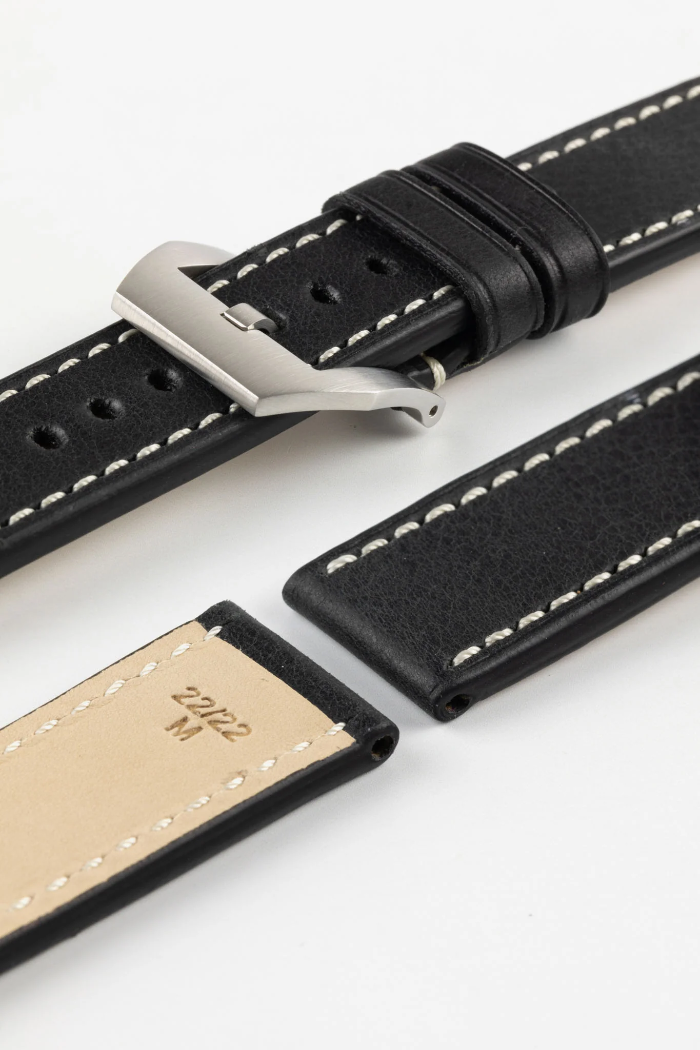RIOS1931 OXFORD Flat-Padded Vintage Leather Watch Strap in BLACK - Image 13