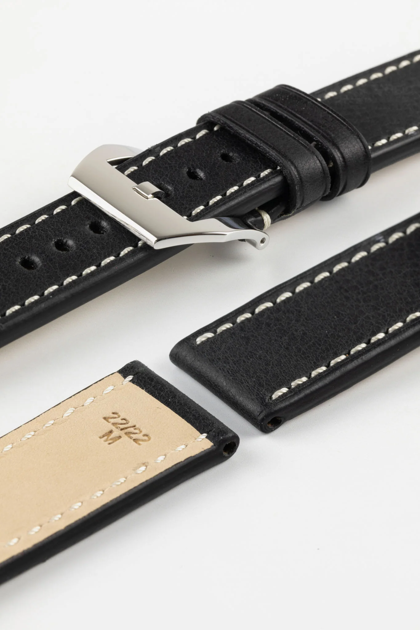 RIOS1931 OXFORD Flat-Padded Vintage Leather Watch Strap in BLACK - Image 14