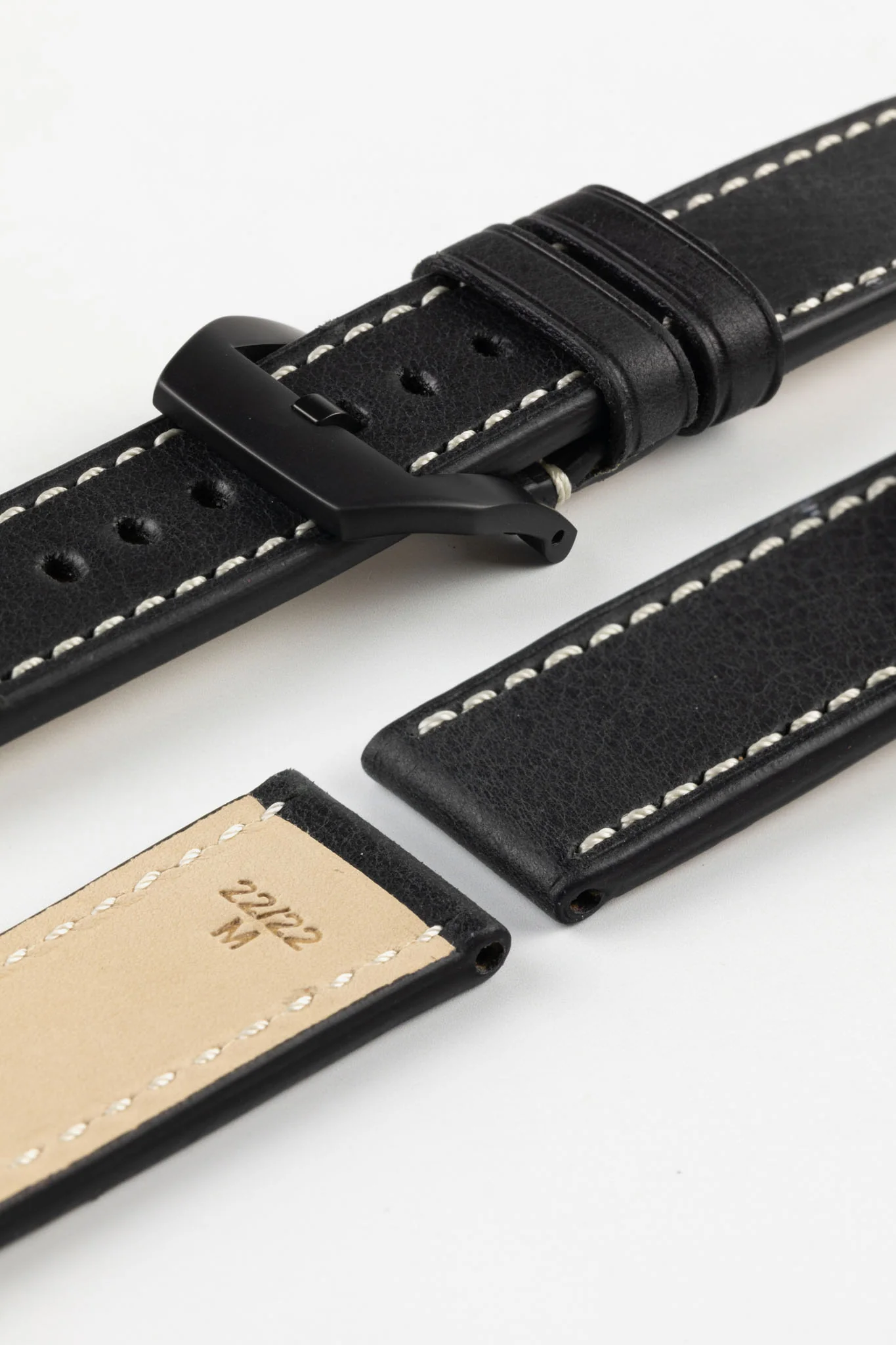RIOS1931 OXFORD Flat-Padded Vintage Leather Watch Strap in BLACK - Image 15