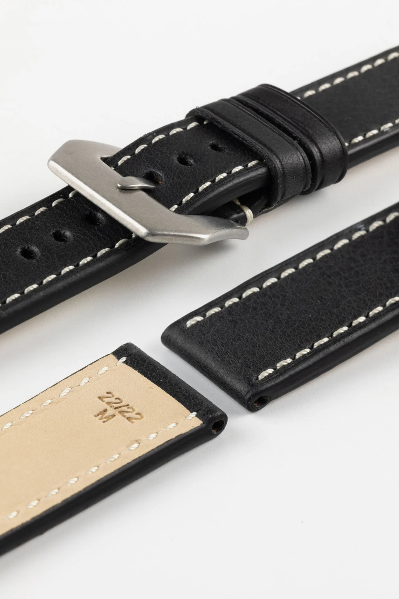 RIOS1931 OXFORD Flat-Padded Vintage Leather Watch Strap in BLACK - Image 16