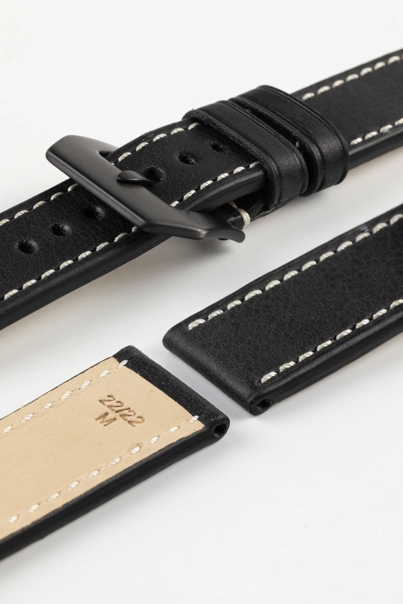 RIOS1931 OXFORD Flat-Padded Vintage Leather Watch Strap in BLACK - Image 17