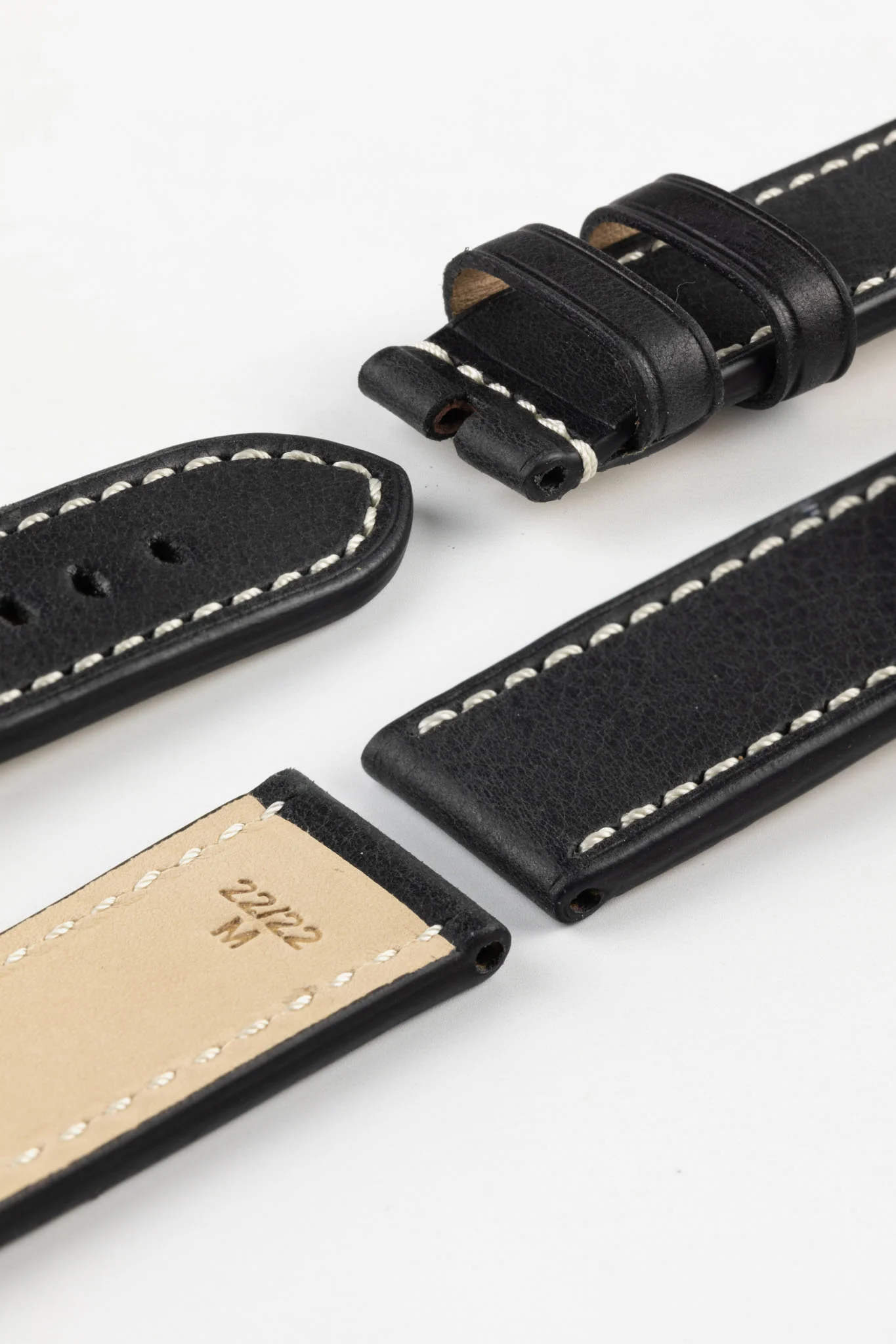 RIOS1931 OXFORD Flat-Padded Vintage Leather Watch Strap in BLACK - Image 7