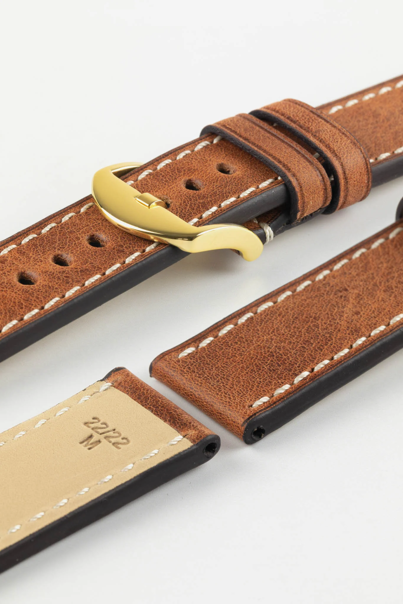 RIOS1931 OXFORD Flat-Padded Vintage Leather Watch Strap in COGNAC - Image 10