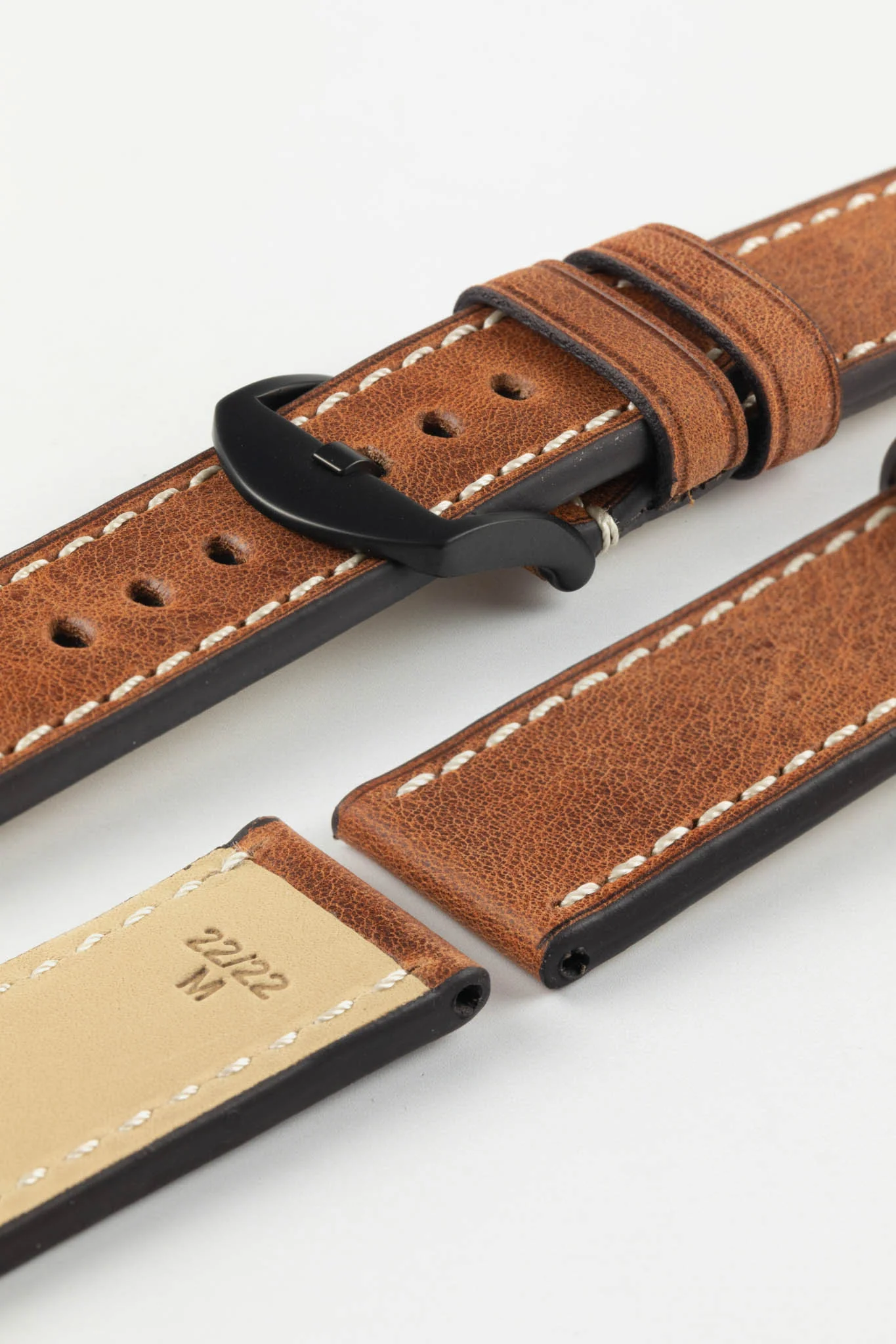 RIOS1931 OXFORD Flat-Padded Vintage Leather Watch Strap in COGNAC - Image 11