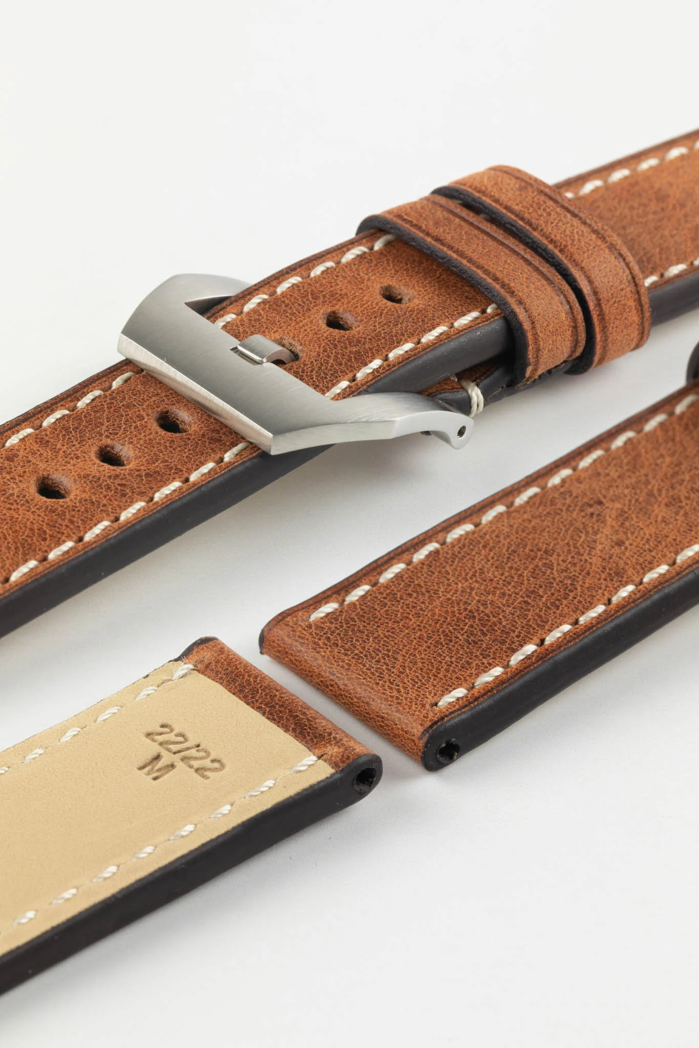 RIOS1931 OXFORD Flat-Padded Vintage Leather Watch Strap in COGNAC - Image 12