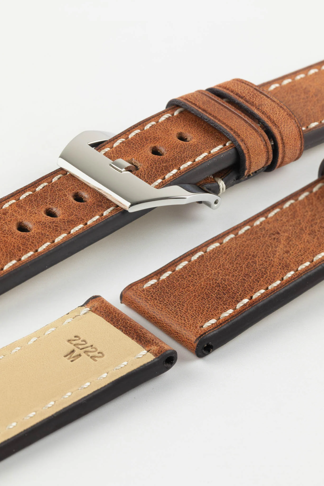 RIOS1931 OXFORD Flat-Padded Vintage Leather Watch Strap in COGNAC - Image 13