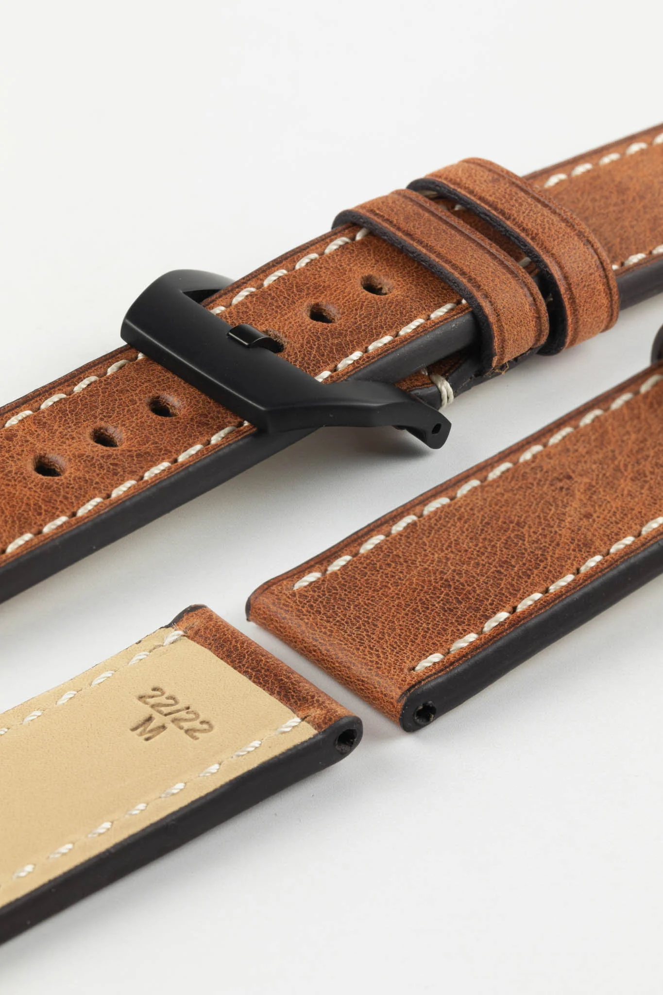 RIOS1931 OXFORD Flat-Padded Vintage Leather Watch Strap in COGNAC - Image 14