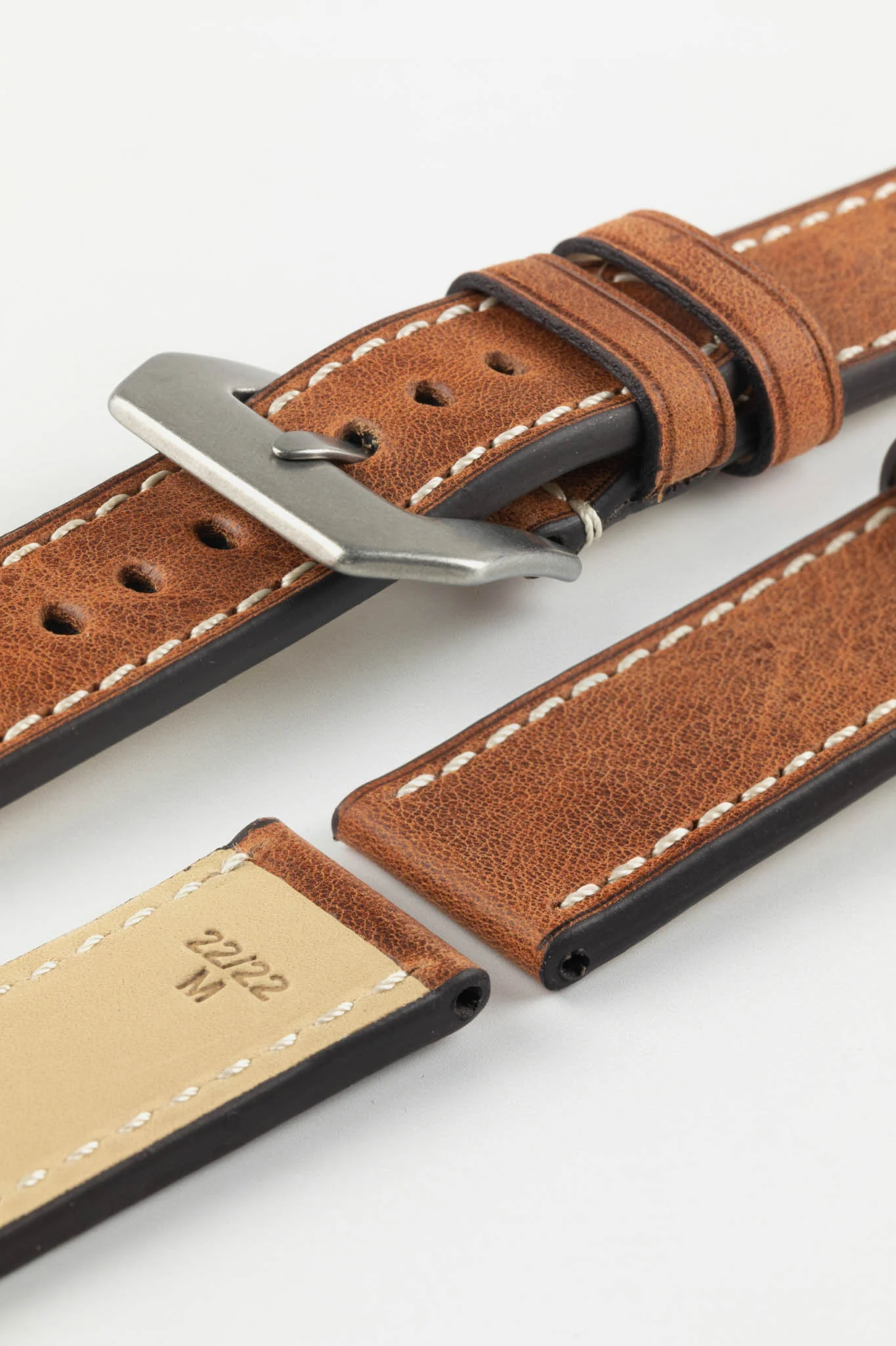 RIOS1931 OXFORD Flat-Padded Vintage Leather Watch Strap in COGNAC - Image 15