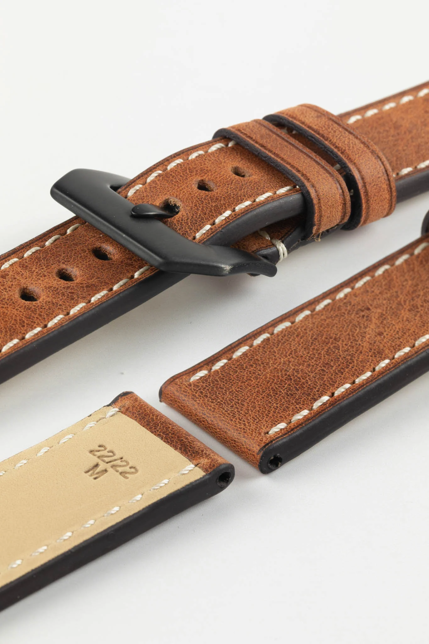 RIOS1931 OXFORD Flat-Padded Vintage Leather Watch Strap in COGNAC - Image 16