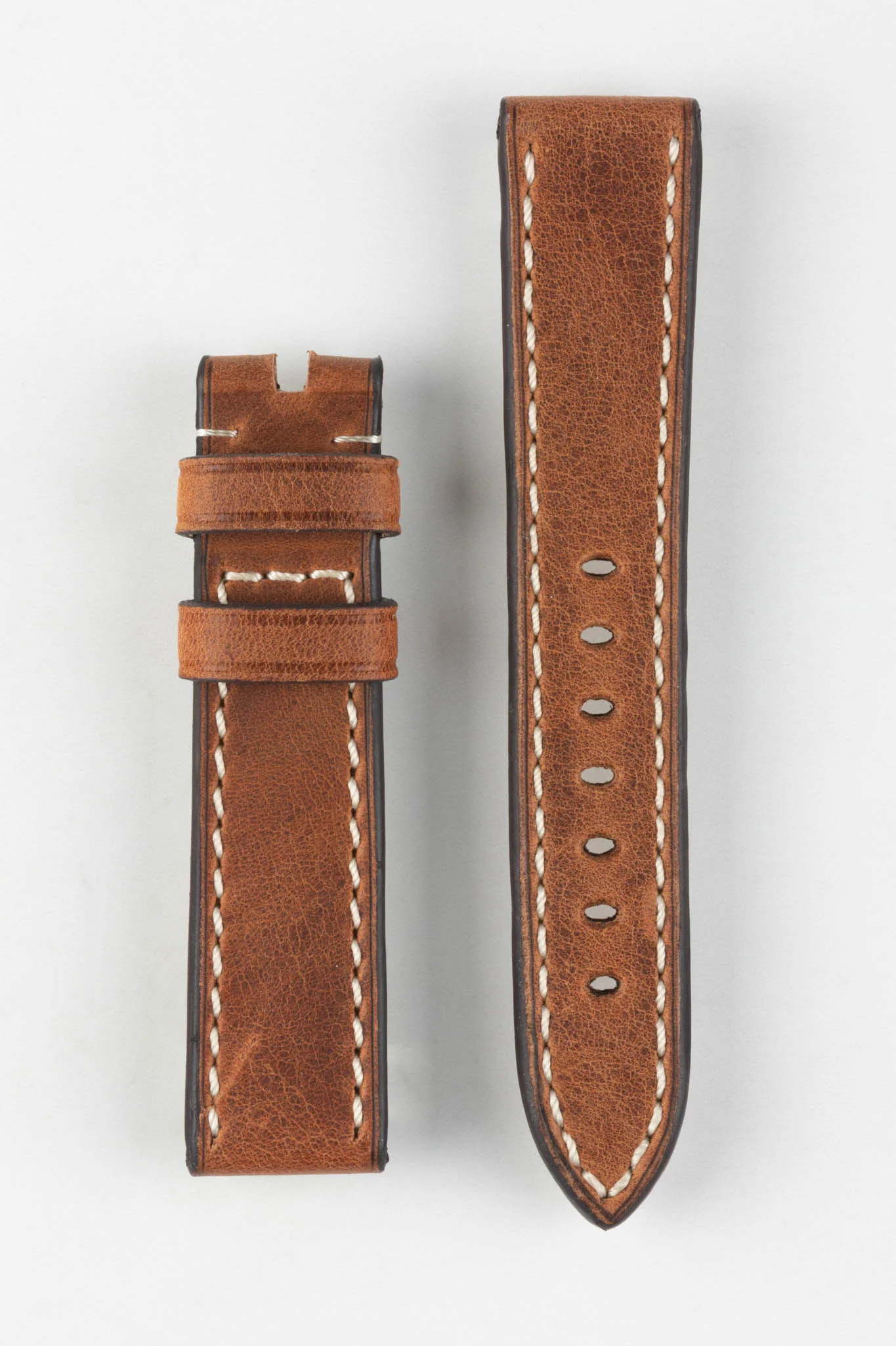 RIOS1931 OXFORD Flat-Padded Vintage Leather Watch Strap in COGNAC - Image 18