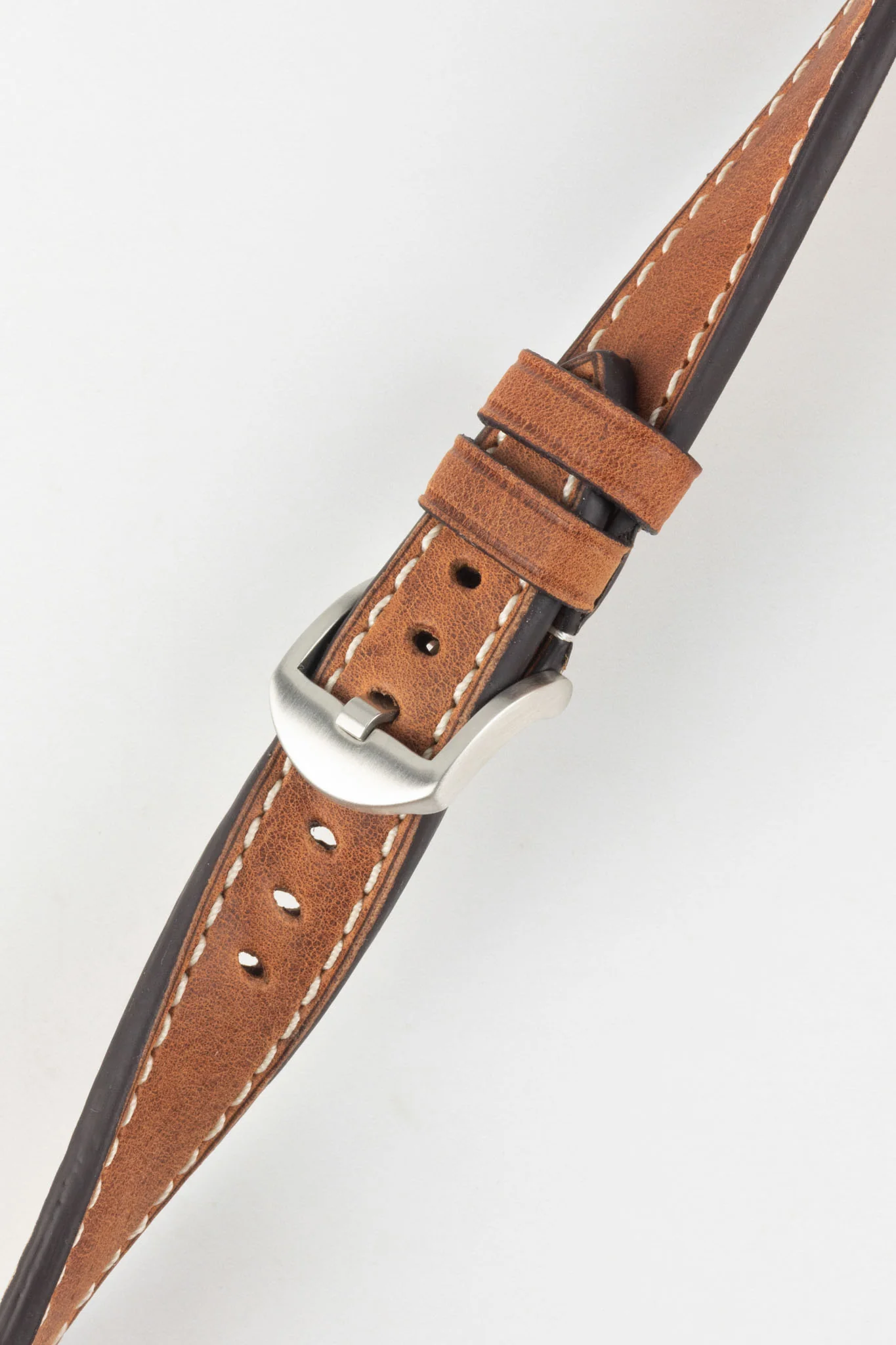 RIOS1931 OXFORD Flat-Padded Vintage Leather Watch Strap in COGNAC - Image 5