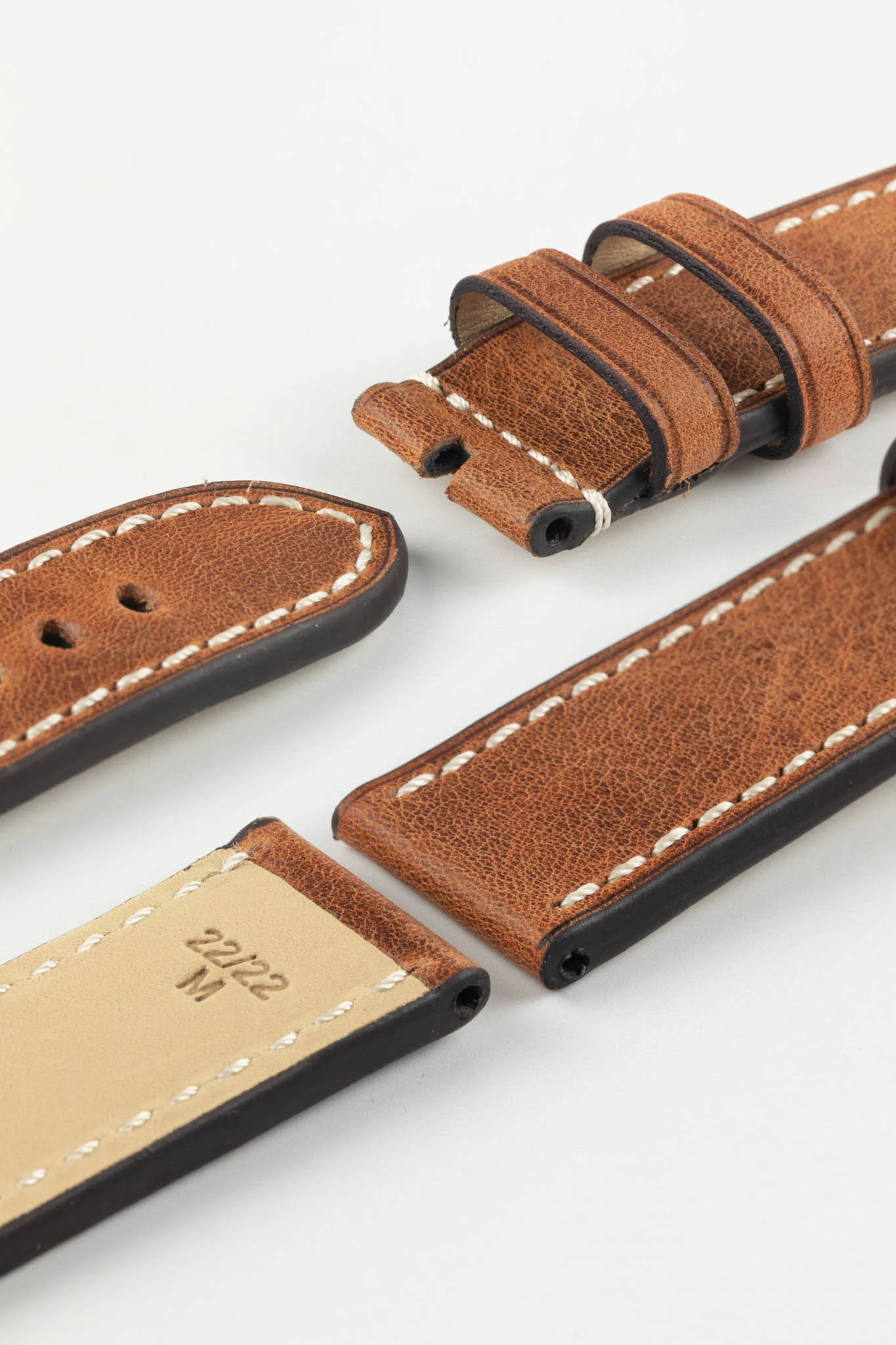 RIOS1931 OXFORD Flat-Padded Vintage Leather Watch Strap in COGNAC - Image 7