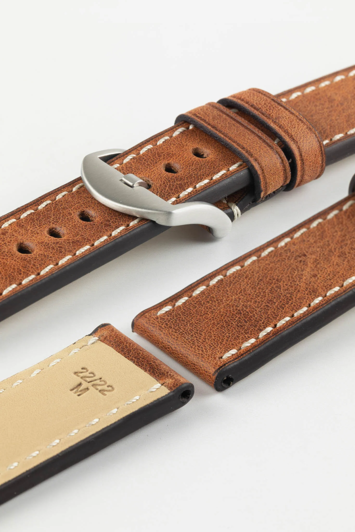 RIOS1931 OXFORD Flat-Padded Vintage Leather Watch Strap in COGNAC - Image 8