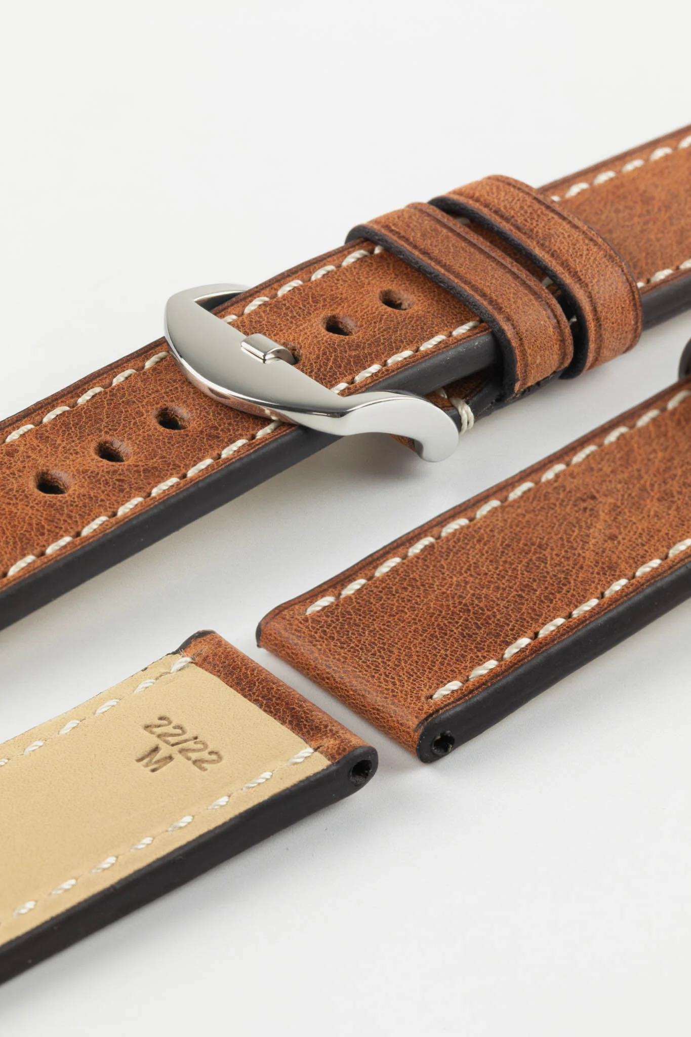 RIOS1931 OXFORD Flat-Padded Vintage Leather Watch Strap in COGNAC - Image 9