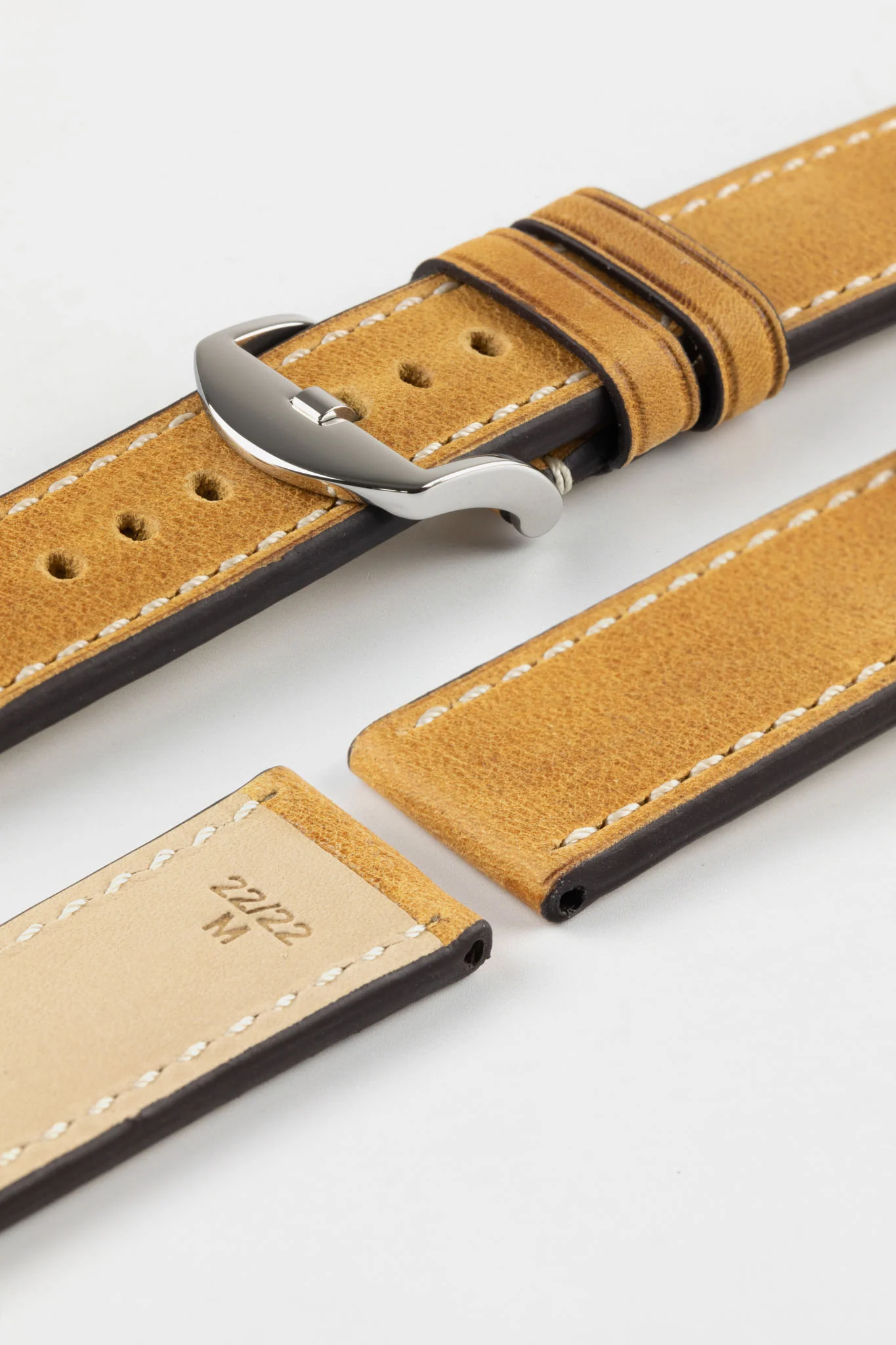 RIOS1931 OXFORD Flat-Padded Vintage Leather Watch Strap in HONEY - Image 10