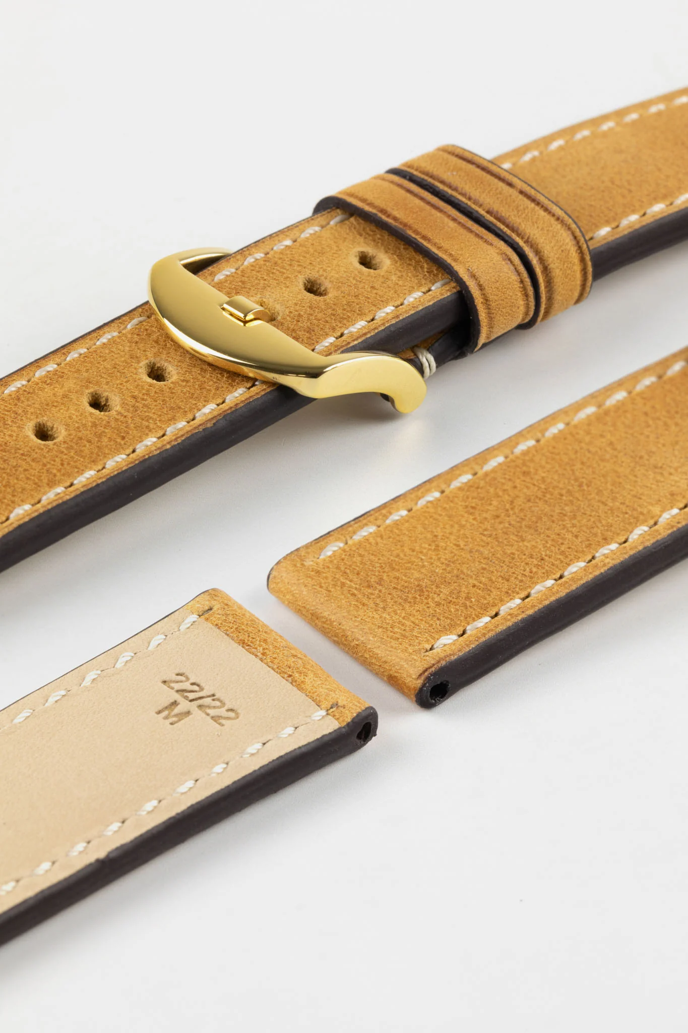 RIOS1931 OXFORD Flat-Padded Vintage Leather Watch Strap in HONEY - Image 11
