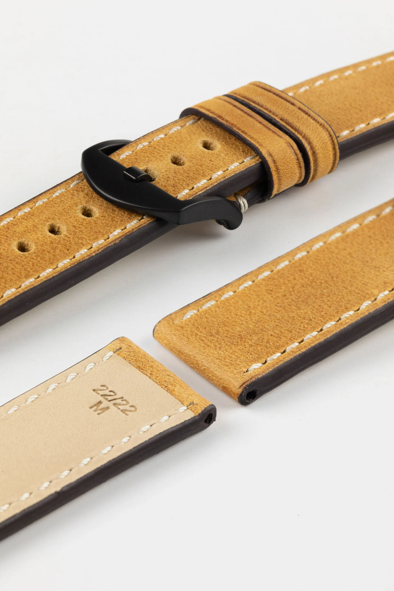 RIOS1931 OXFORD Flat-Padded Vintage Leather Watch Strap in HONEY - Image 12